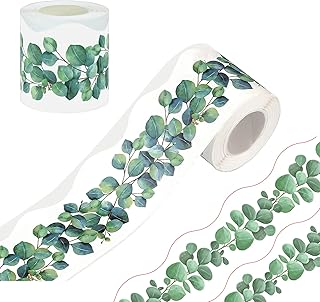 66FT Borders for Classroom Bulletin Boards Green Eucalyptus Leaf Border Bulletin Board Nature Trim Succulent Bulletin Board Borders Rustic Self Adhesive For Back To School, Party,Photo Decoration