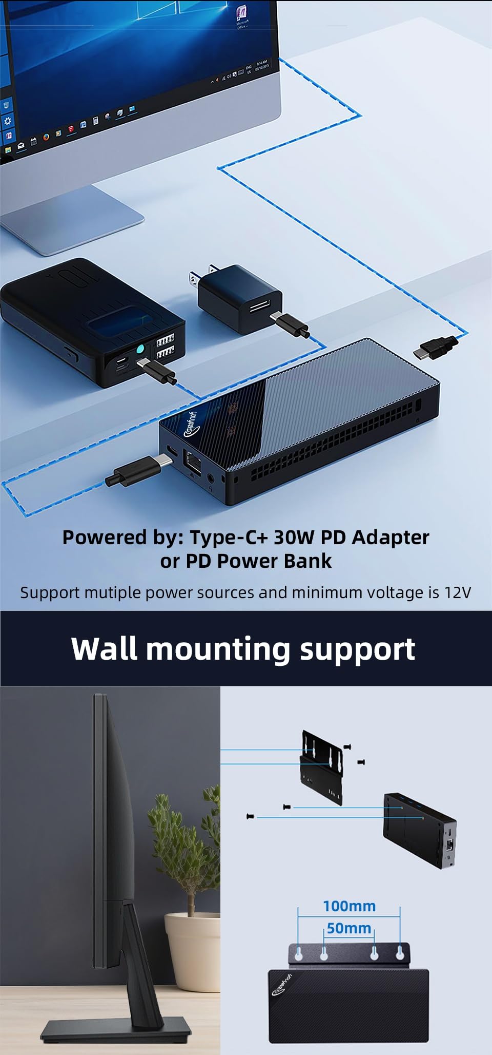 youyeetoo BY52 Mini Pc, In-tel N100 CPU -12th Gen Alder Lake - fino a 3,4 GHz, 12/16 GB LPDDR5 RAM, 256 GB - 1 GB NVMe, Mini PC da gioco, con doppio HDMI 2.0 4K, Office/HTPC (16 GB + 512 GB SSD)