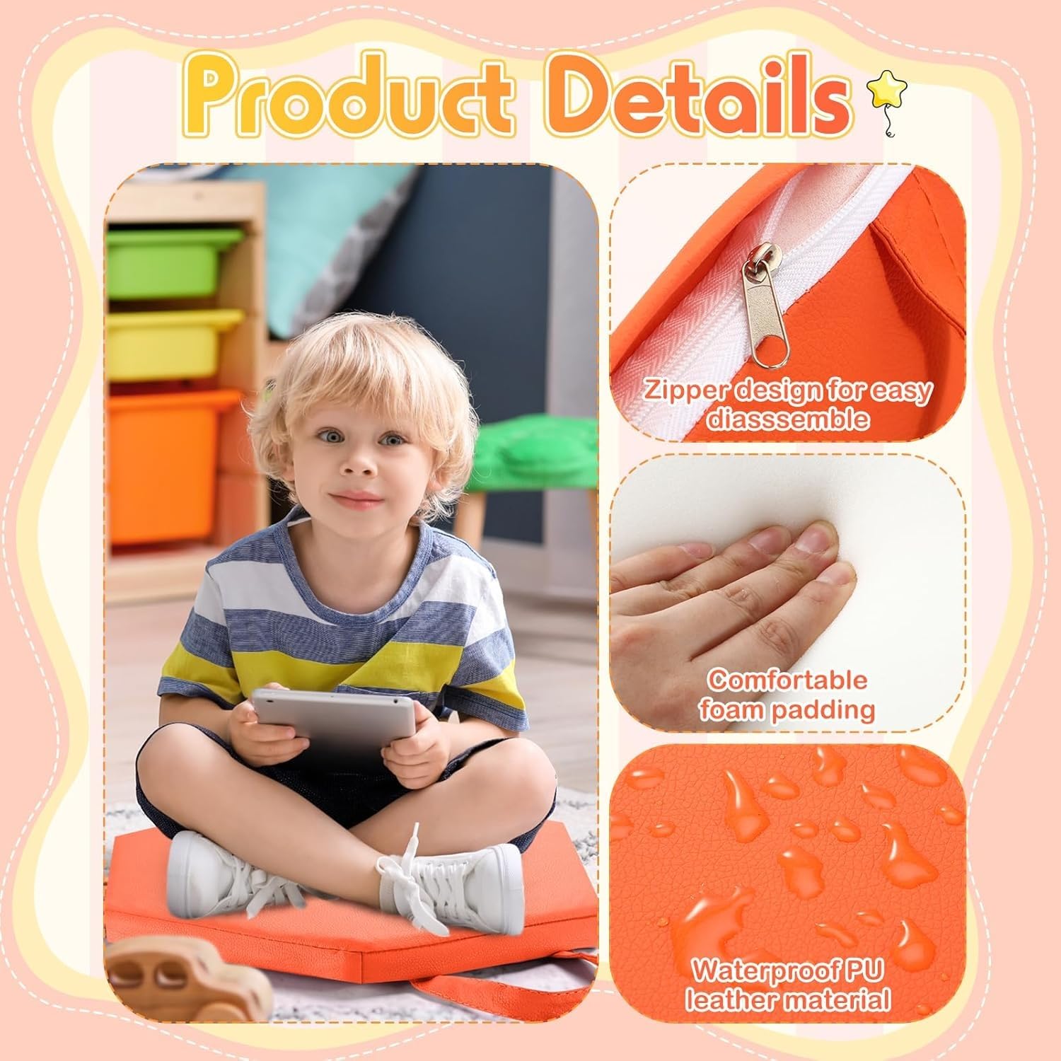 Set da 12 cuscini da pavimento da 30 cm per aule scolastiche: sedute flessibili con manici; cuscini esagonali da pavimento per bambini, neonati, asili nido e scuole materne