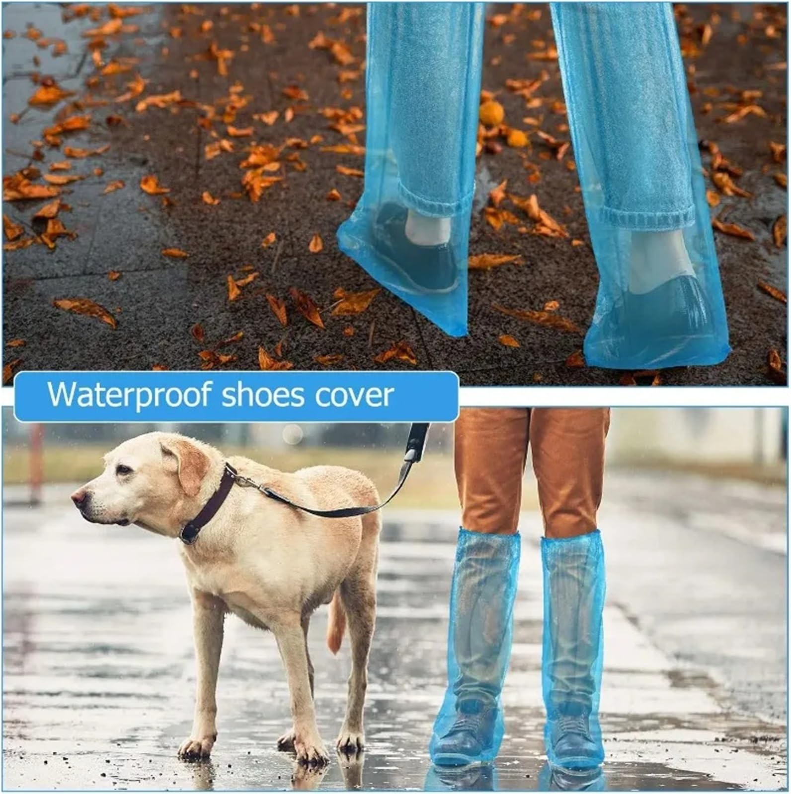 Schuhüberzüge Lange Stiefelüberzüge, dicke, wasserdichte Schuhüberzüge aus Kunststoff, rutschfest, for Labor, Landwirtschaft, Regentage, Rafting(Blue,100pairs)