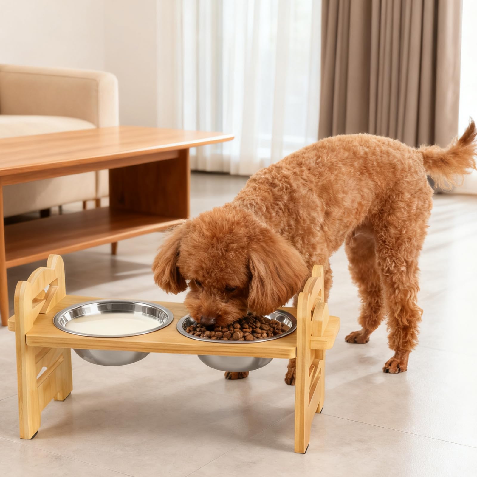 Comedero Perro Elevado para Perros con Altura Ajustable, Comedero para Perro con Soporte Antideslizante y 2 Cuencos de Acero Inoxidable, Regulable para Perros y Gatos
