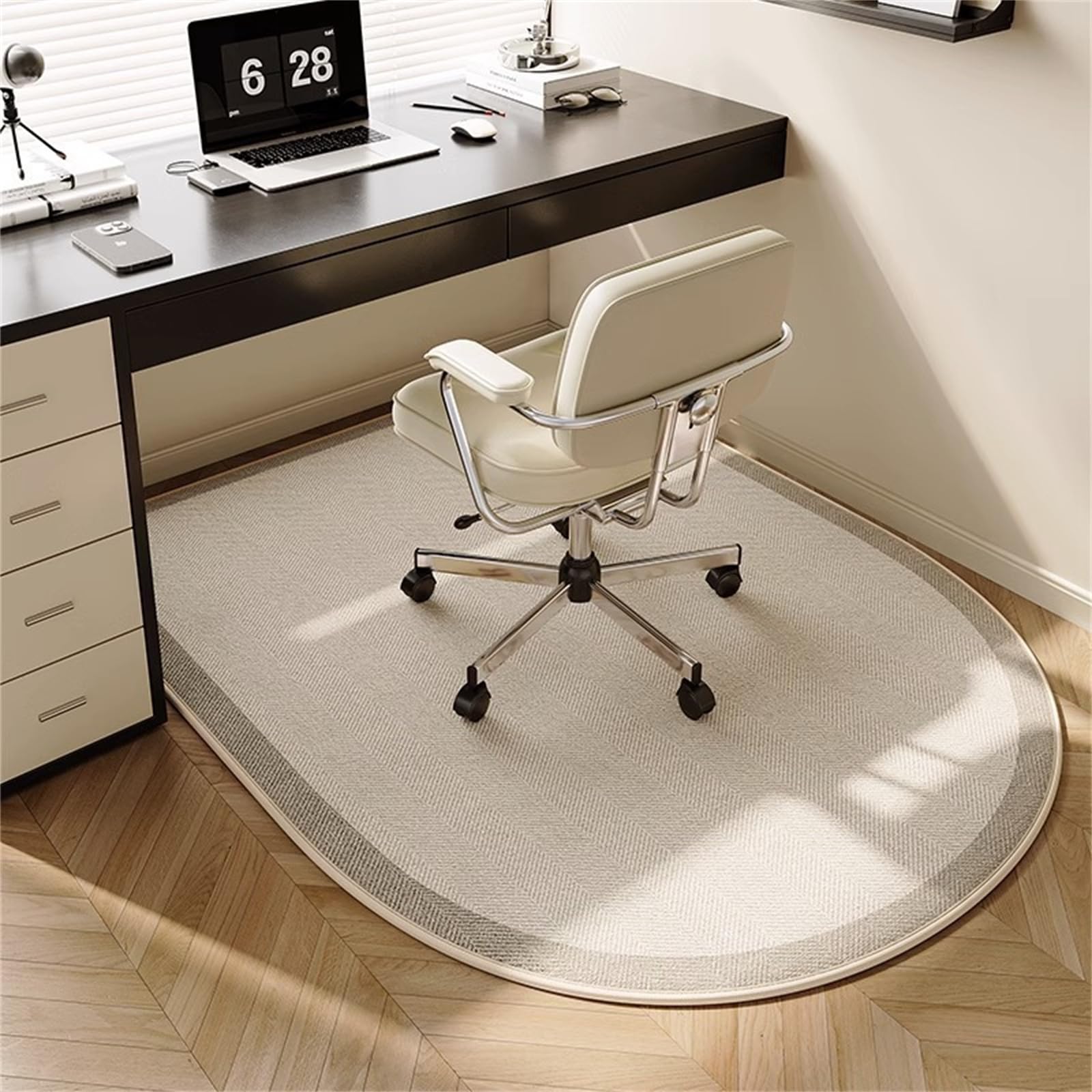 Highdi Office Chair Mat, Office Chair Mat for Carpet for Hardwood & Tile Floor, Soundproofing Non-Slip Washable Floor Rug, Desk Chair Rugs for Carpet for Home Office- Modern (Khaki,100x120cm)