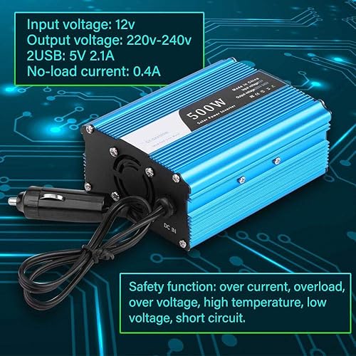 Miniatura 8 de Keenso Inversor de corriente 500 W DC 12 V a CA 220 V-240 V pico 600 W convertidor de coche adaptador de cargador USB dual inversor de vehículo