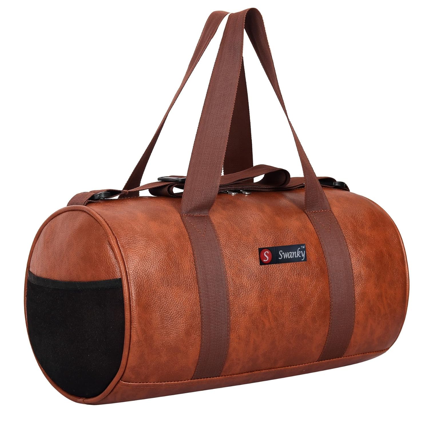 PU Leather Gym Bag Travel Duffel Bags for Men's Women's Stylish Luggage with Two Wheels Travelling Cabinb Size Wheeler Strolley Duffle Bag (TAN)-image-12