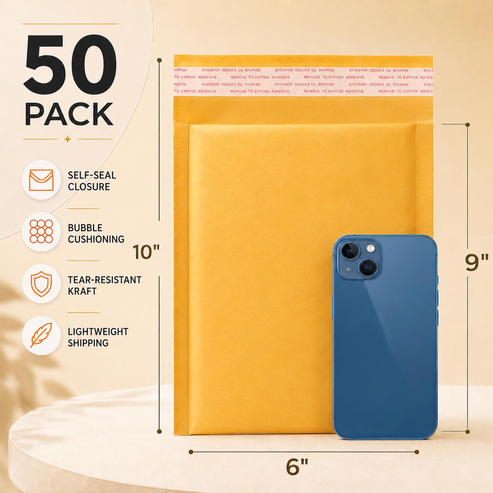 Switory 50pc A5 15,3cmx26,9cm Kraft Bubble Mailers Sobres Acolchados Autoadhesivos para Embalaje de Oro