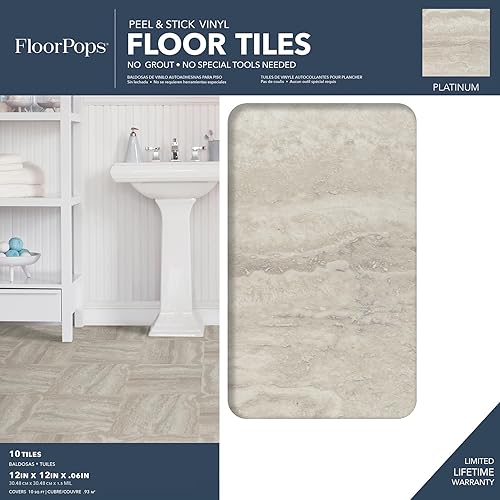 Miniatura 2 de Azulejos para el suelo para pelar y pegar, FloorPops FP3327, gris
