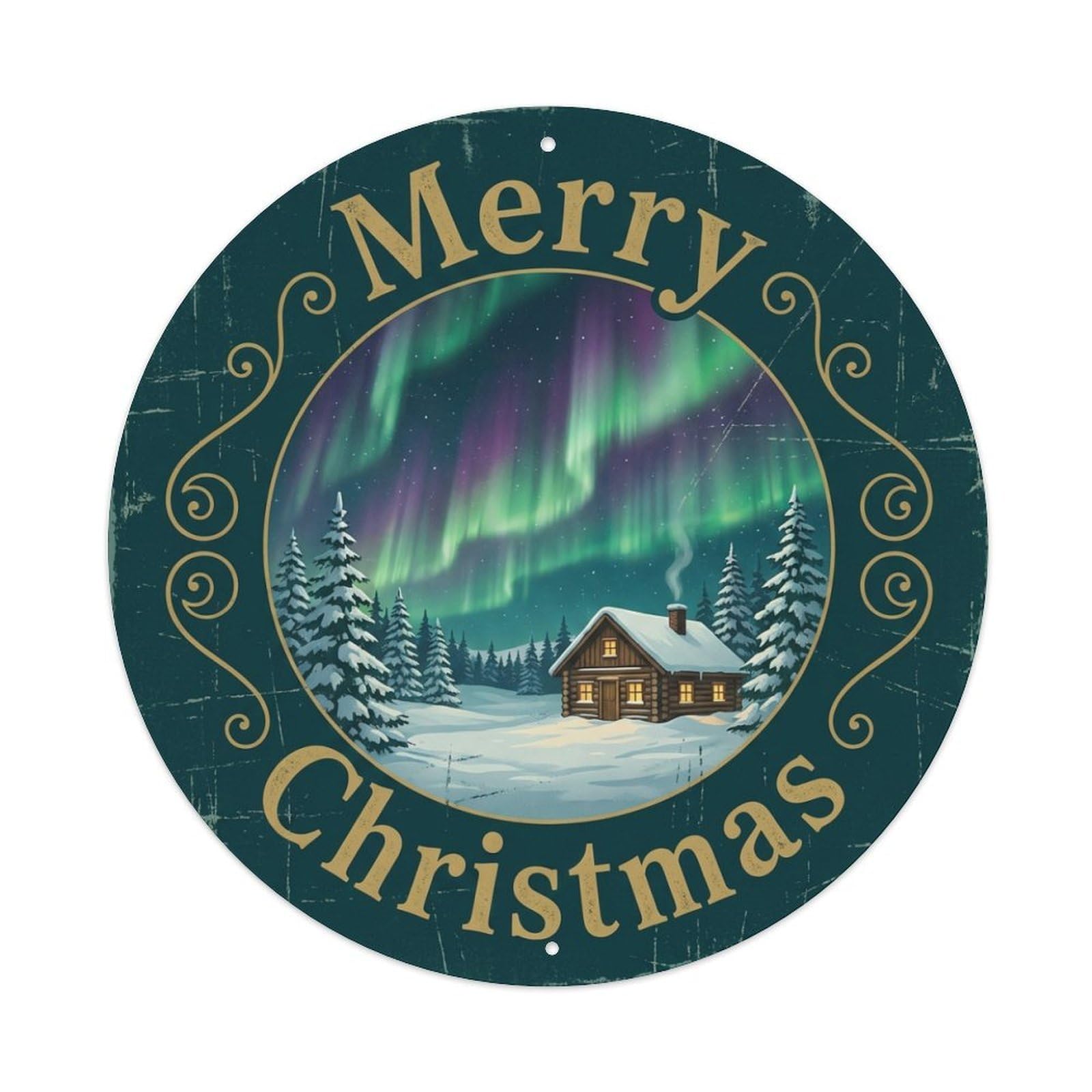 Merry Christmas Polar Night Aurora Metal Tin Sign