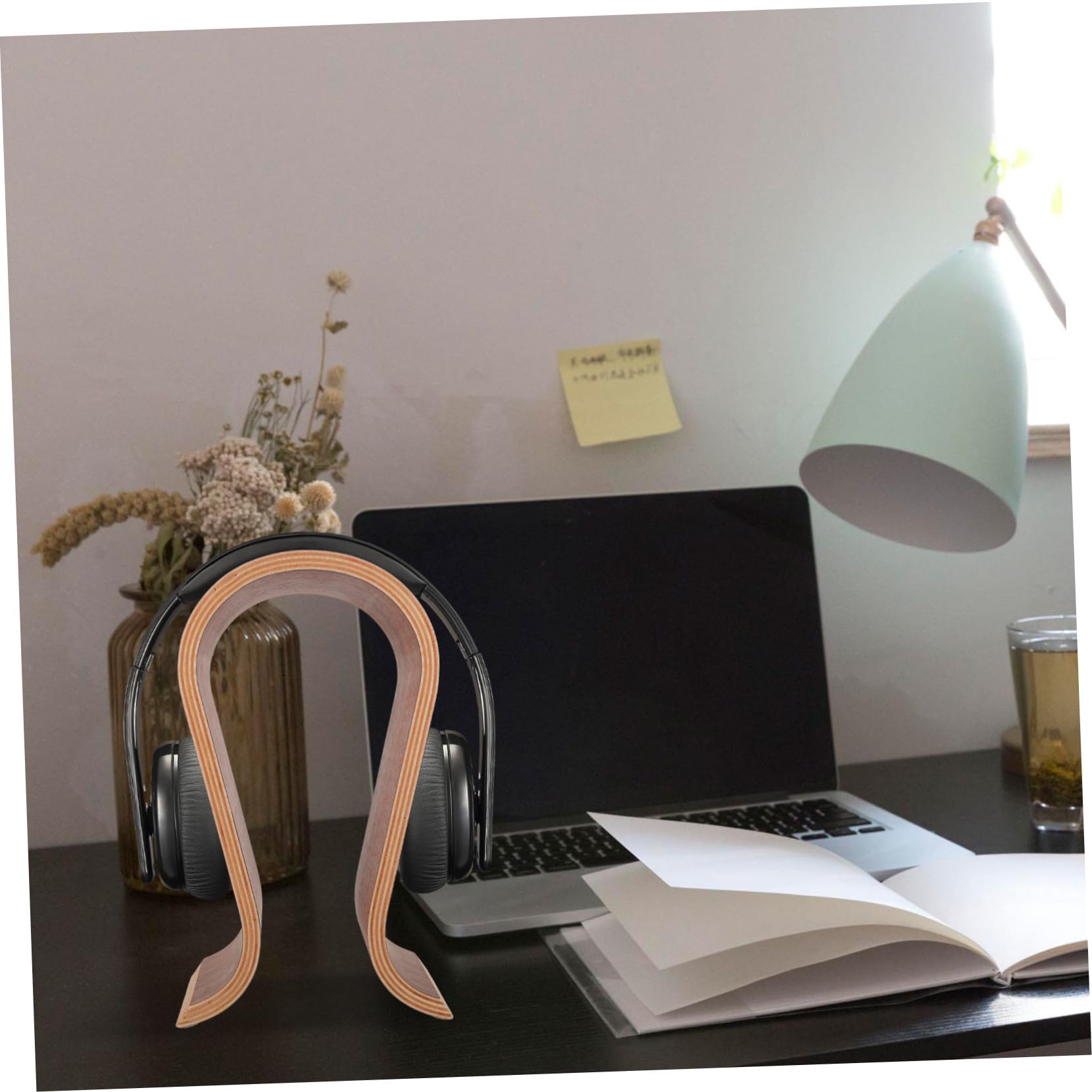 Operitacx Soporte Auriculares Madera Nogal Diseño U Soporte Escritorio Estable para Cascos Diadema Hogar Oficina