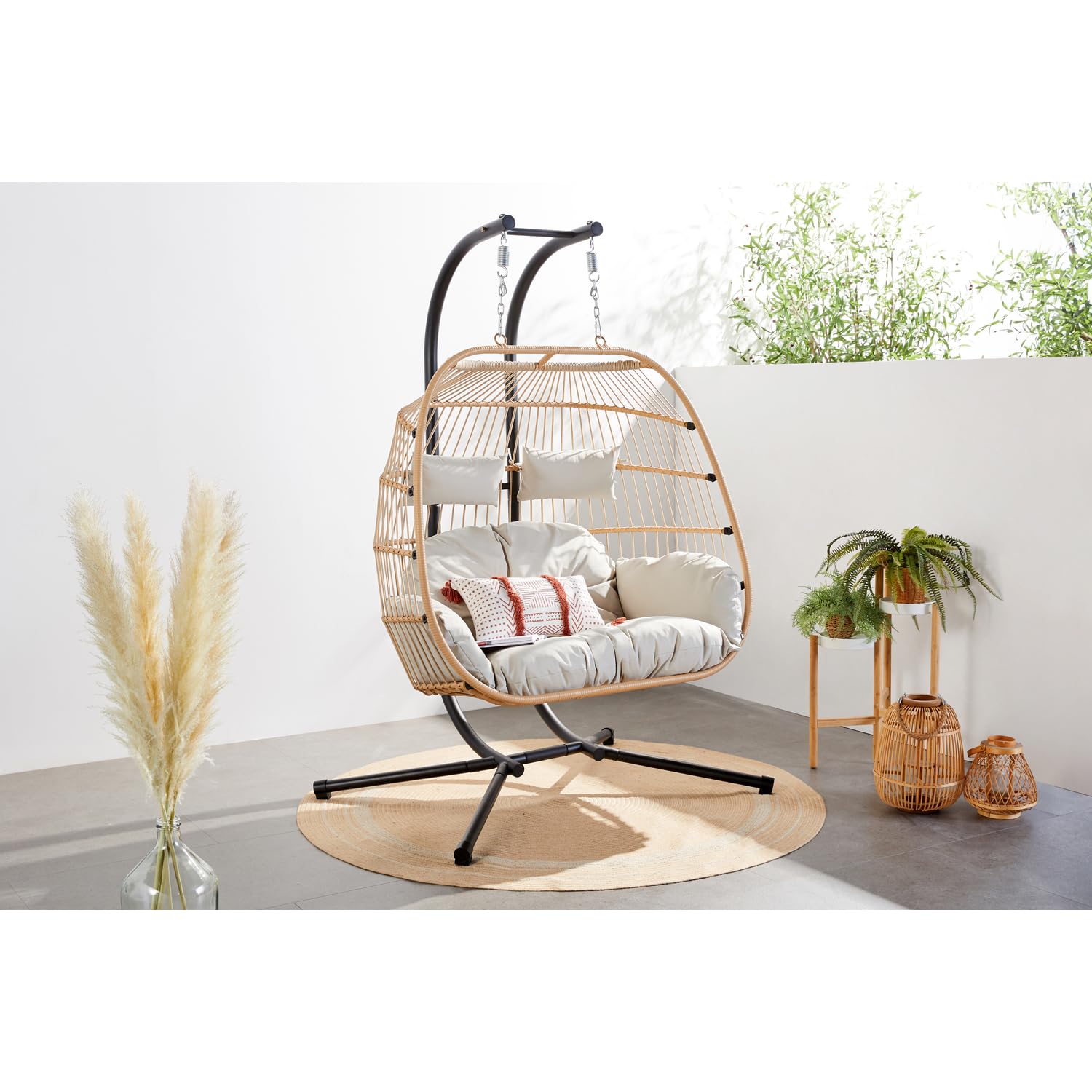 Fauteuil Suspendu FARO Résine Aspect Rotin 2 Places Naturel
