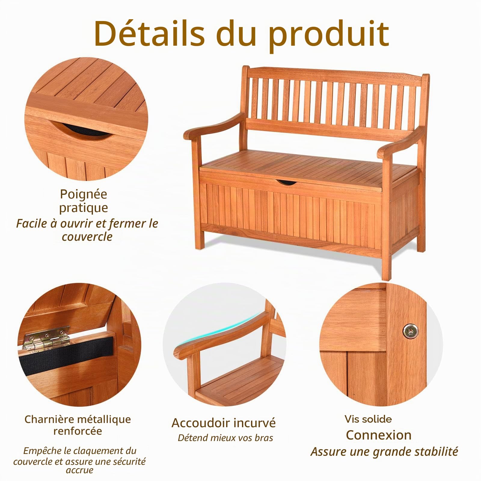 KOMFOTTEU Banc de Jardin, 2 Places, Coffre de Rangement & Sac à Poussière