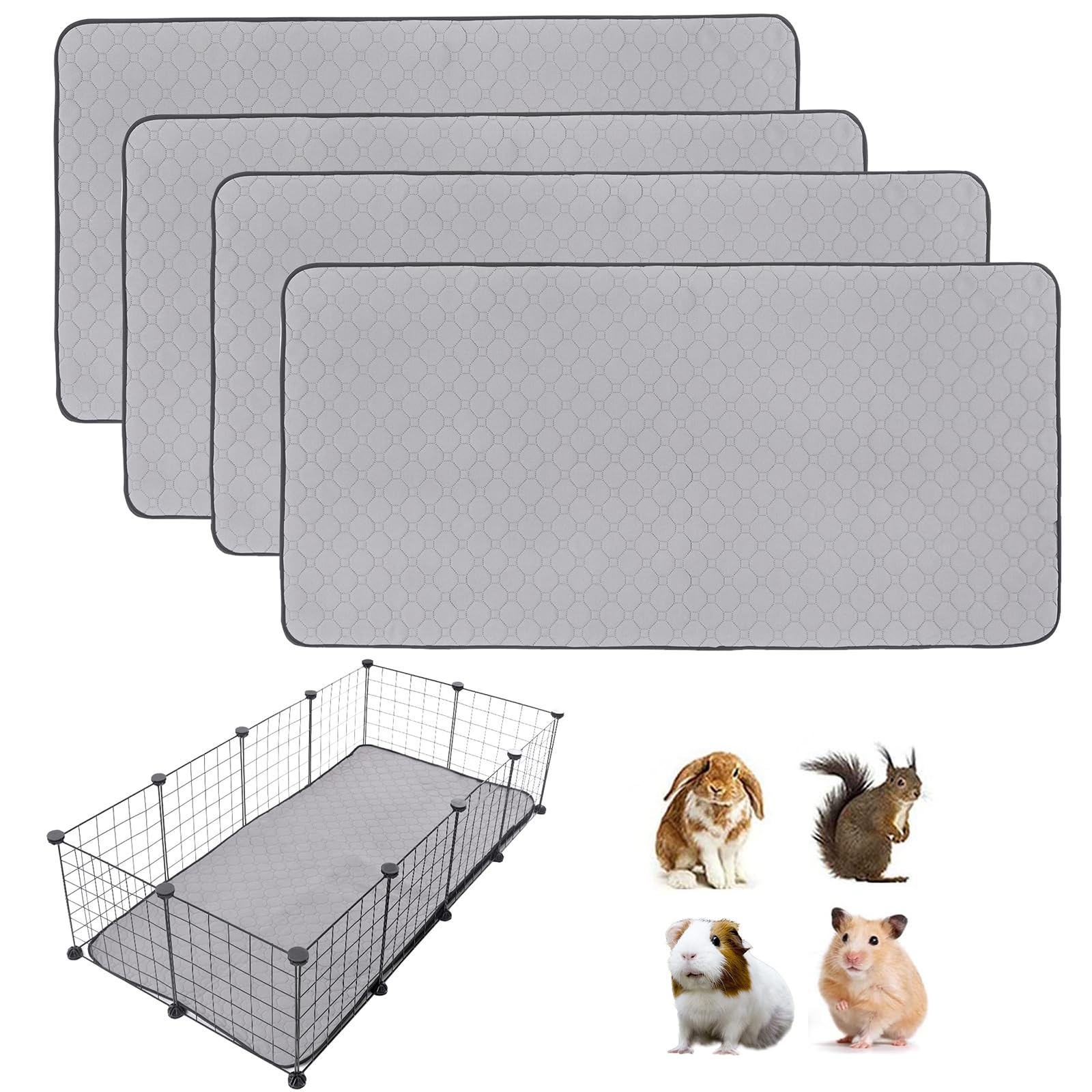 Meerschweinchen-Käfigeinlagen, waschbar, rutschfest, wiederverwendbar, super saugfähig, für Meerschweinchen, Trainingsmatte, Fleece, für Kleintiere, Hamster, Kaninchen, Chinchilla, Ratten, 4