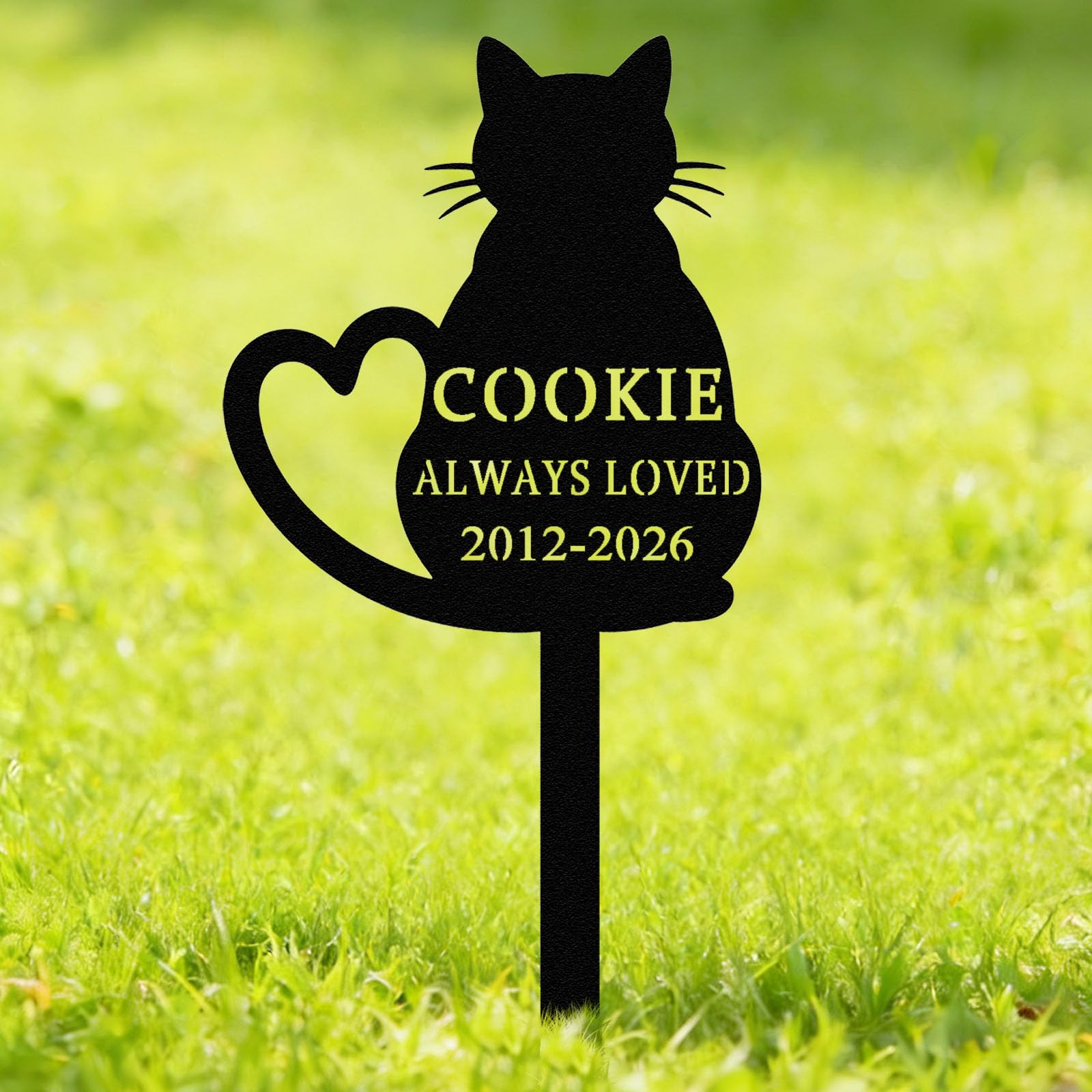 Personalized Cat Memorial Garden Stake, Metal Grave Marker with Stake, Custom Pet Name Floral Yard Sign, Outdoor Yard Lawn Cemetery Decor, Sympathy Gift for Loss of Pet (Cat D)