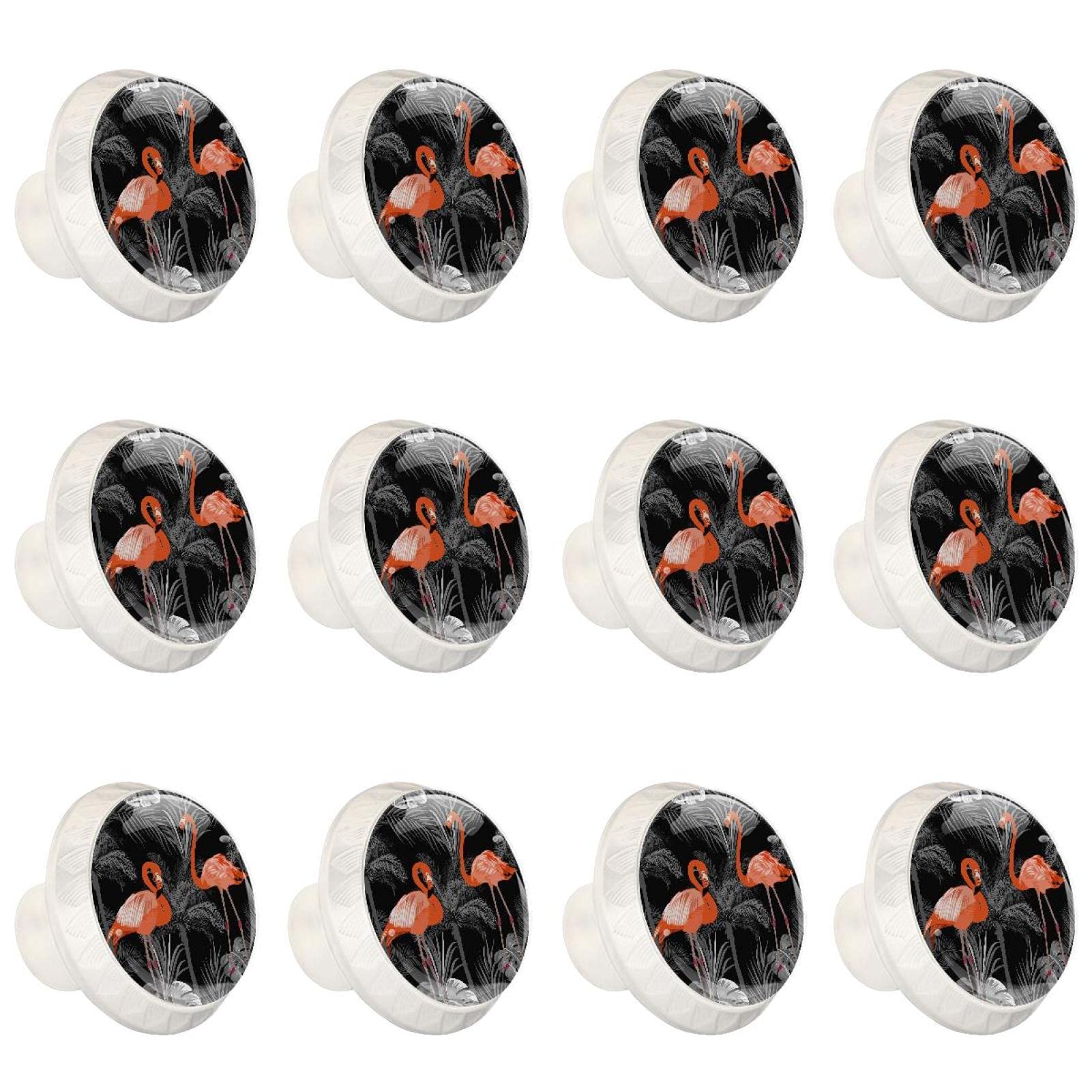 Boutons d'armoires de cuisine ronds en lot de 12 pièces motif flamant noir