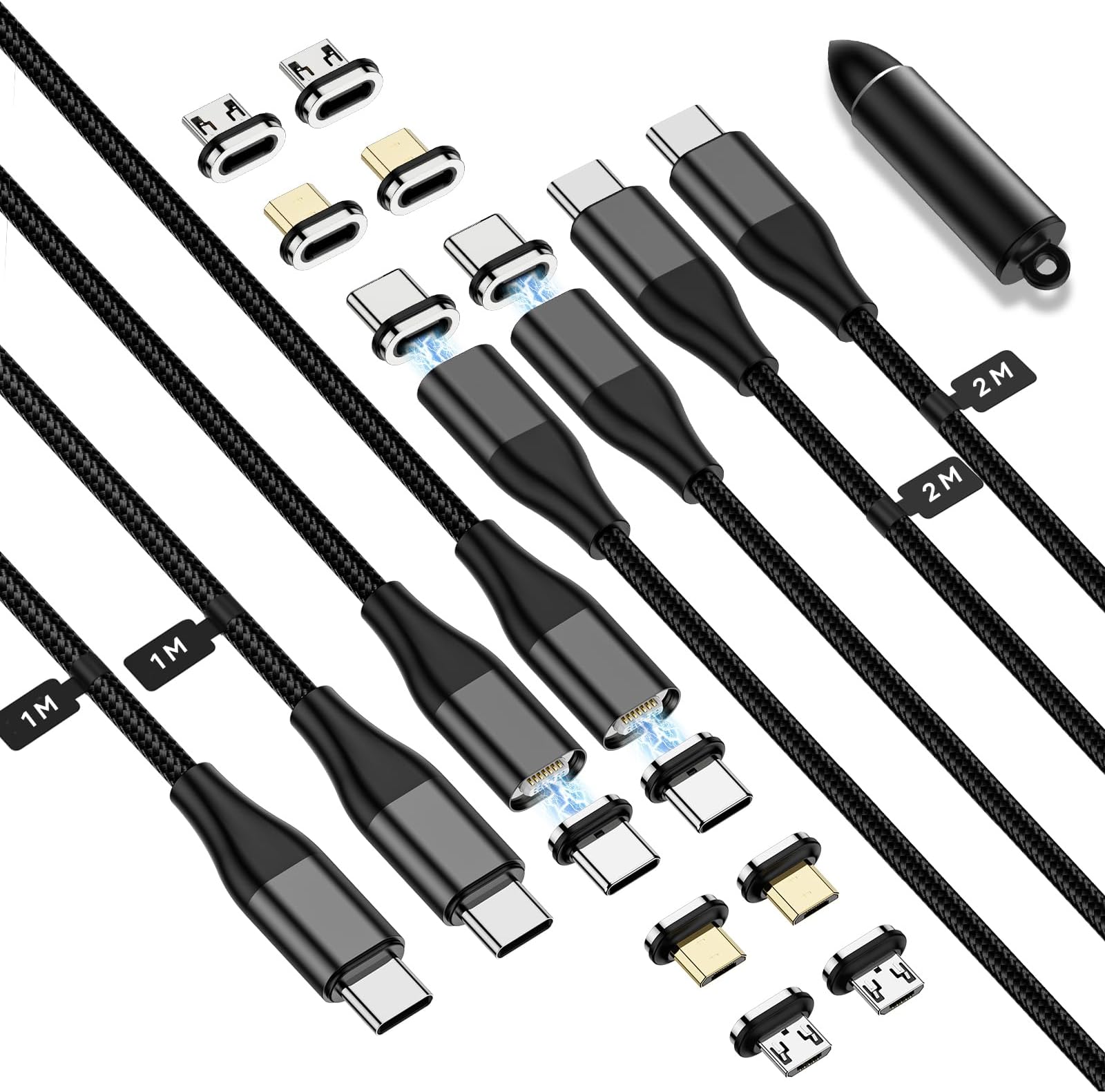 YKZ USB C Magnetic Charging Cable 4 Pack, 3 in 1 Magnetic USB Quick Charger Cable 60W Support Data Transfer, USB C to Type C Fast Charging Cable for Micro USB/Type C/i-Product All Smart Devices