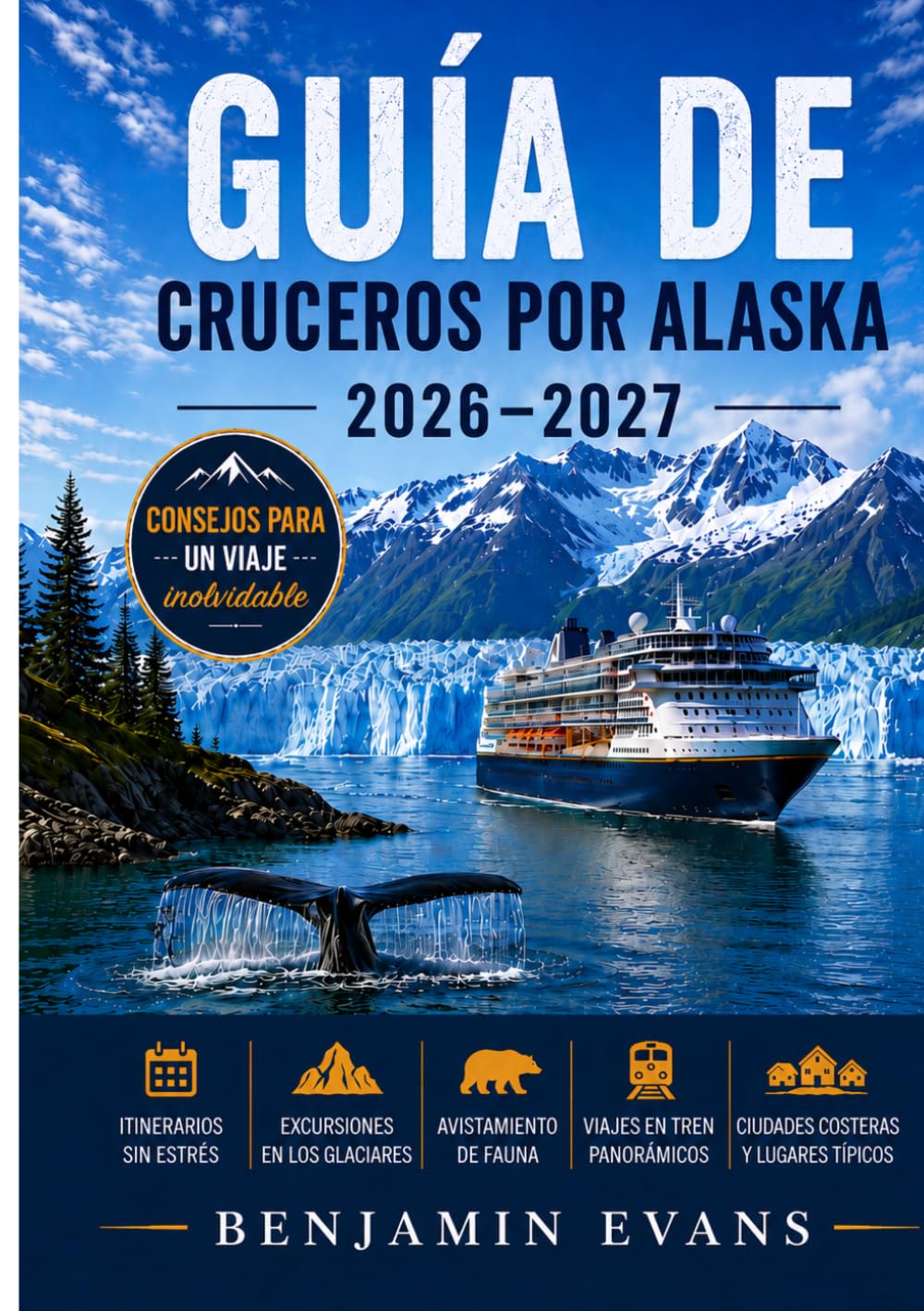 GUÍA DE CRUCEROS POR ALASKA 2026–2027: Itinerarios sin estrés, excursiones a glaciares, avistamiento de fauna, viajes panorámicos en tren, pueblos ... para un crucero inolvidable por Alaska.