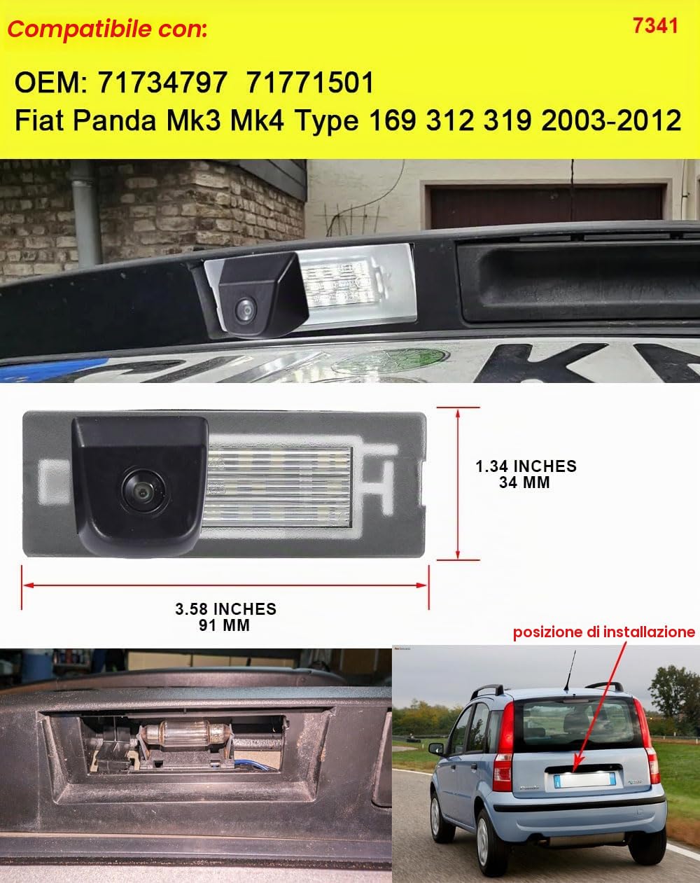 Telecamera di parcheggio per auto, visione notturna, impermeabile, per Fiat Panda Mk3 Mk4 Type 169 312 319 2003-2012 (OEM: 71734797 71771501)
