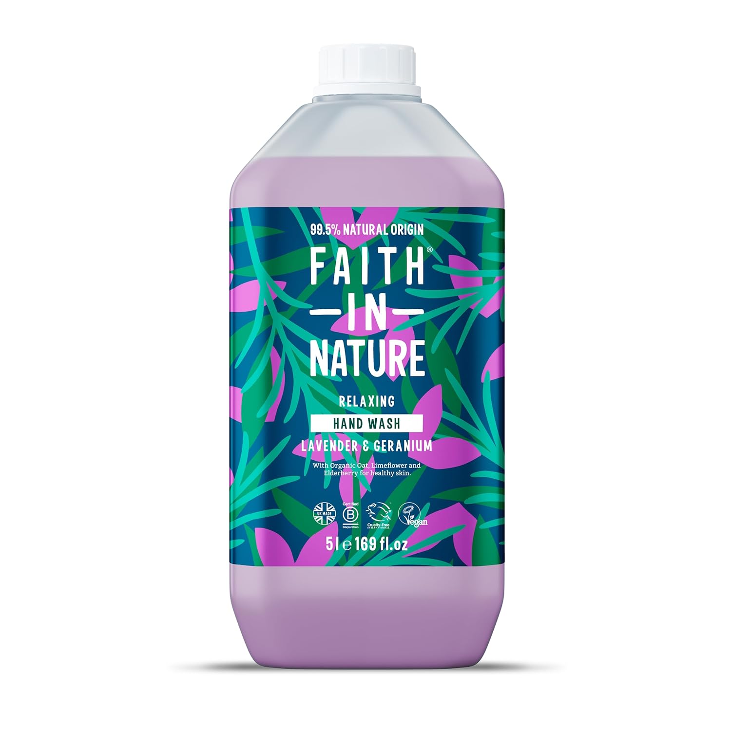Faith In Nature Natural Lavender and Geranium Liquid Hand Wash, Relaxing, Vegan and Cruelty Free, No SLS or Parabens, 5 L Refill Pack