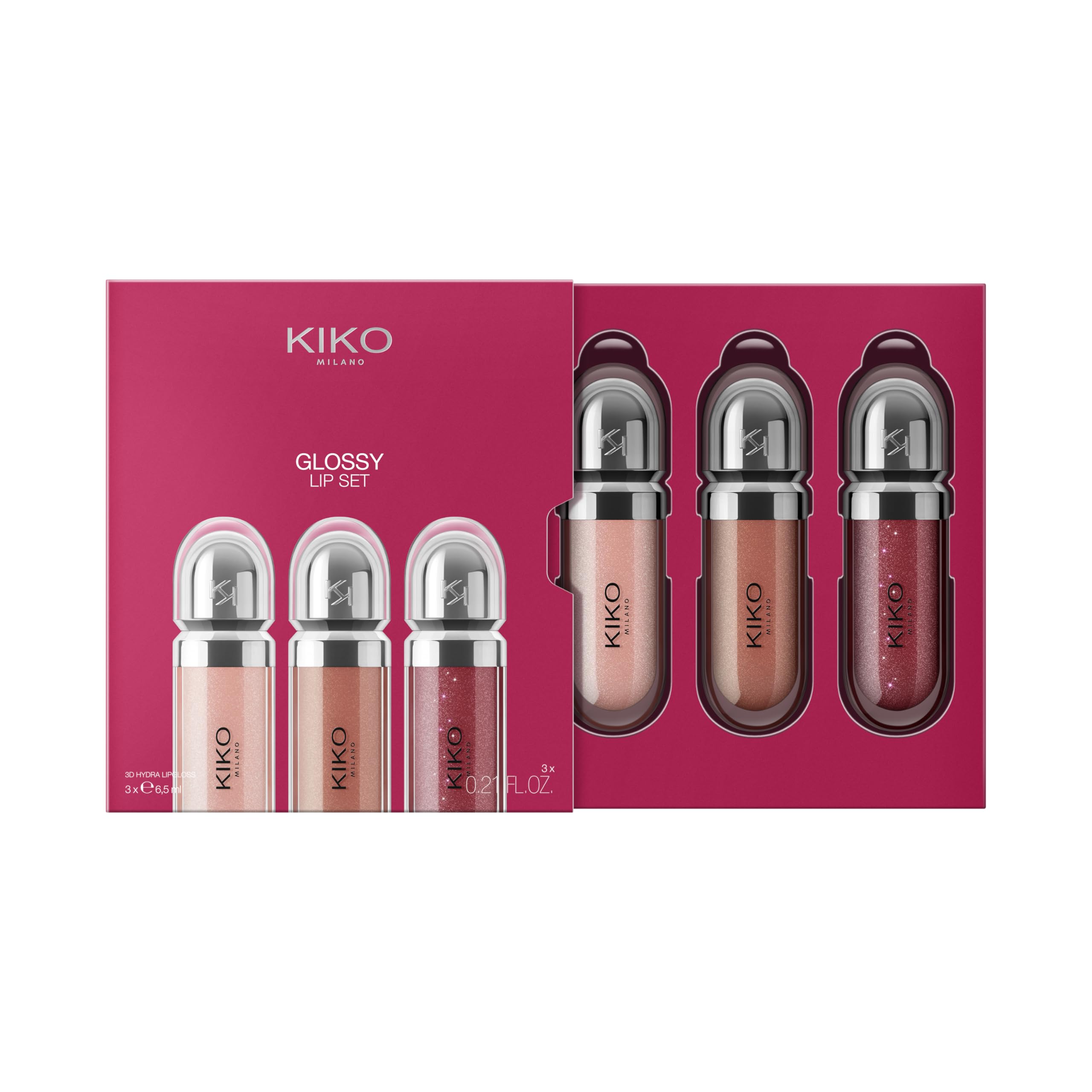 KIKO Milano Glossy Lip Set 03, Zestaw Do Ust: 3 Nawilżające Błyszczyki Do Ust Z Efektem Objętości 3D