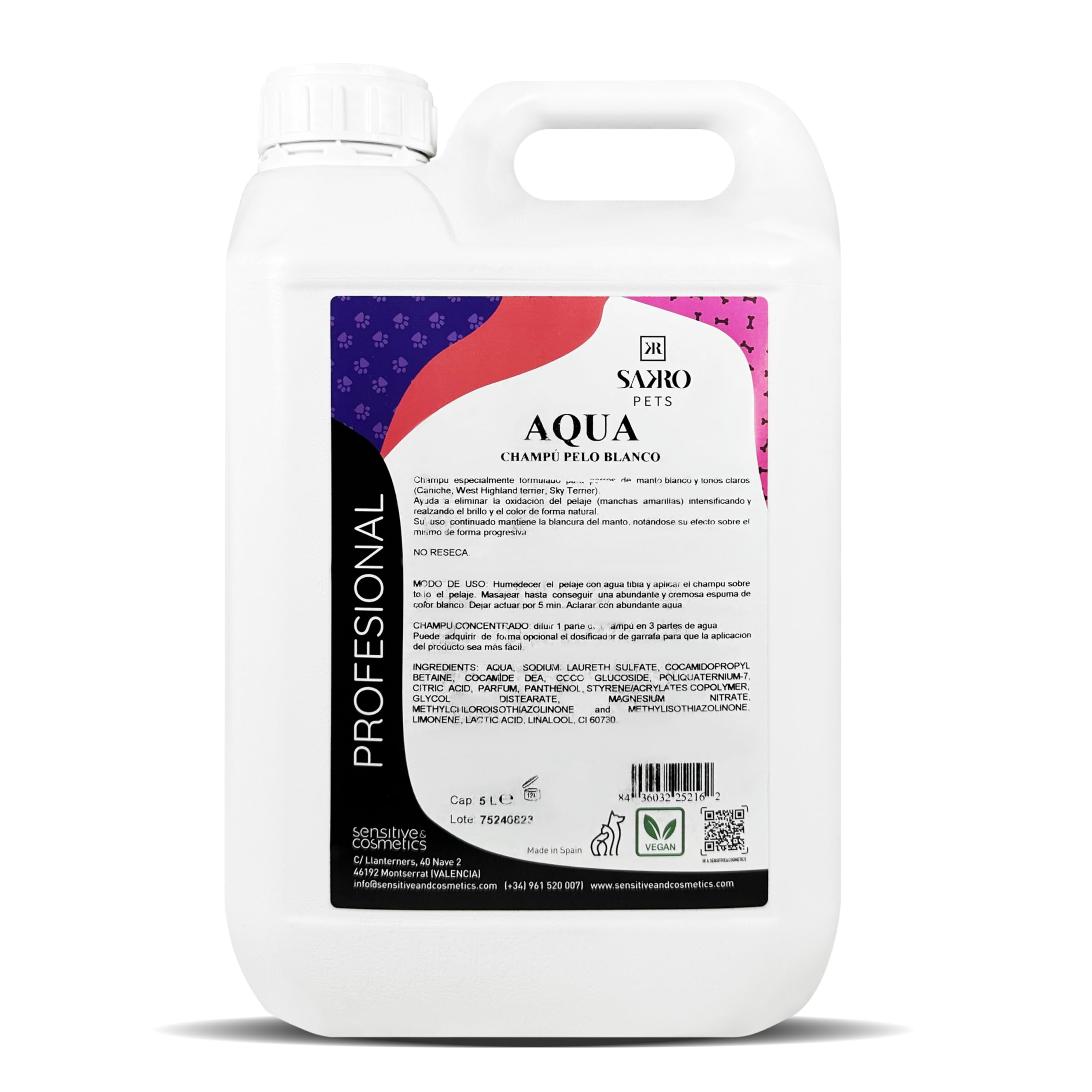Champú para Perros Pelo Blanco 5 litros | Ecológico Realza el Brillo y el Color de Forma Natural