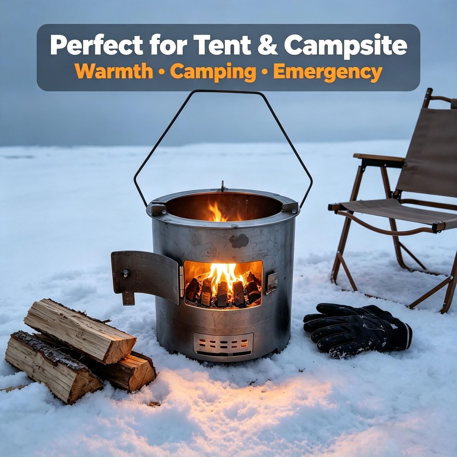 Chauffage De Tente Camping Portable Avec Grille De Cuisson Pour Le Camping | Réchaud De Tente Bois Avec Poignée Multifonctionnel, Réchaud À Fusée À Charbon De Bois Porte À Verrouillage(1PC)
