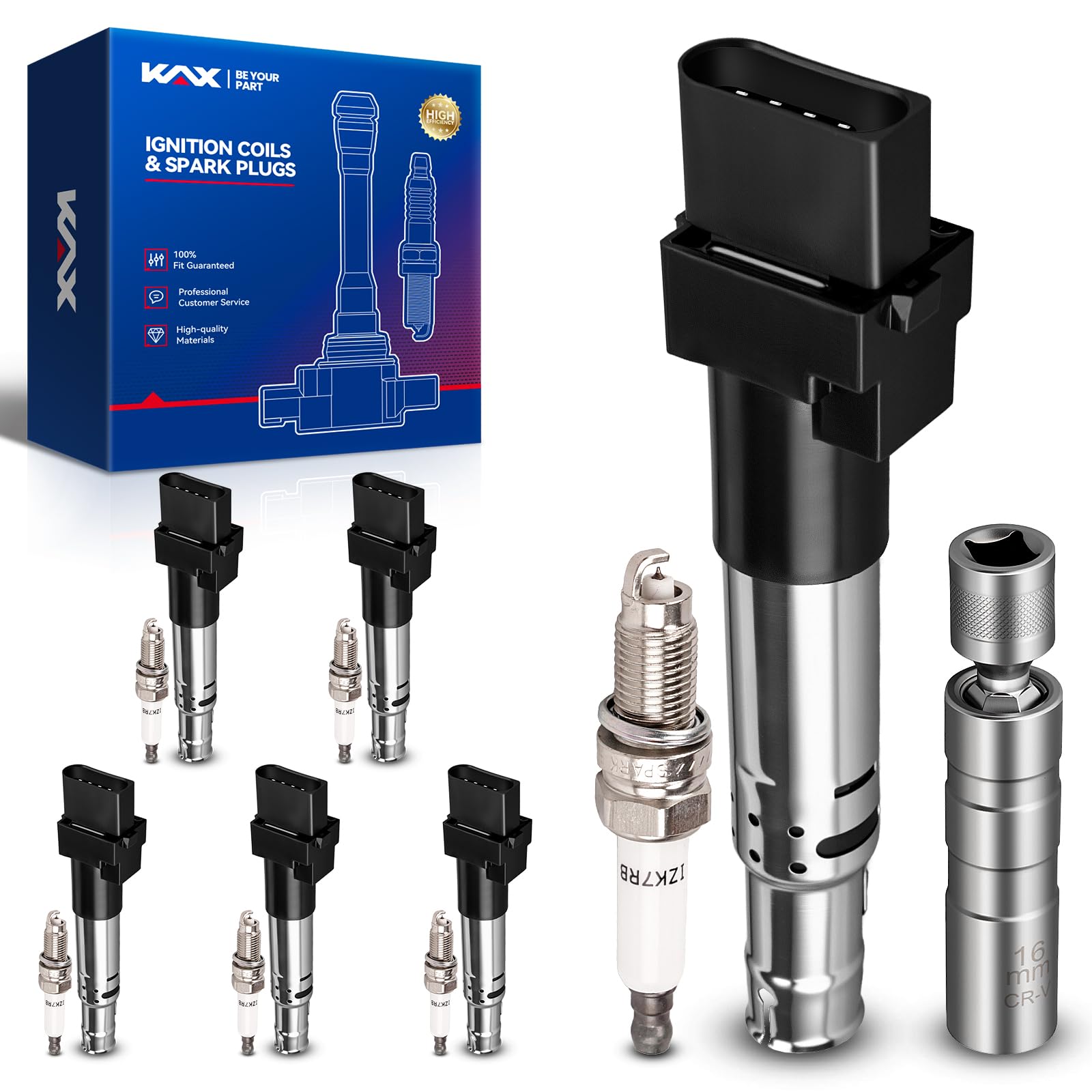 KAX 6 Ignition Coils &amp; 6 Spark Plugs Set for Touareg, Cayenne