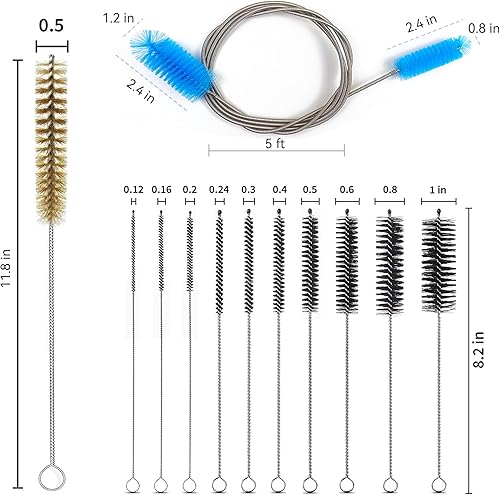 Miniatura 6 de Juego de 12 cepillos para limpiar tubos, cepillo de drenaje flexible, cepillo de paja largo, cepillo flexible de manguera de doble extremo de 61