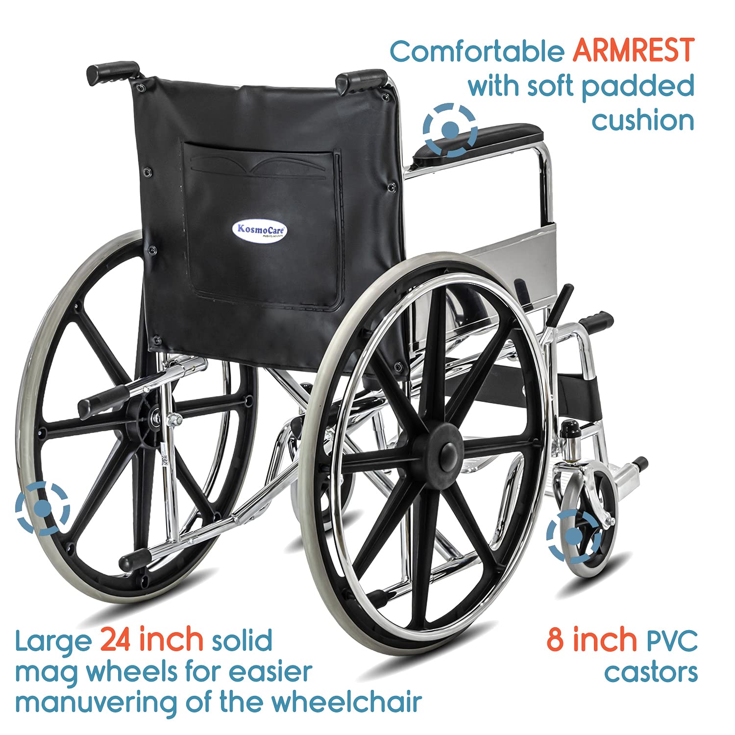 Kosmocare Dura Rexine Doli Wheelchair Heavy Duty Steel Frame
