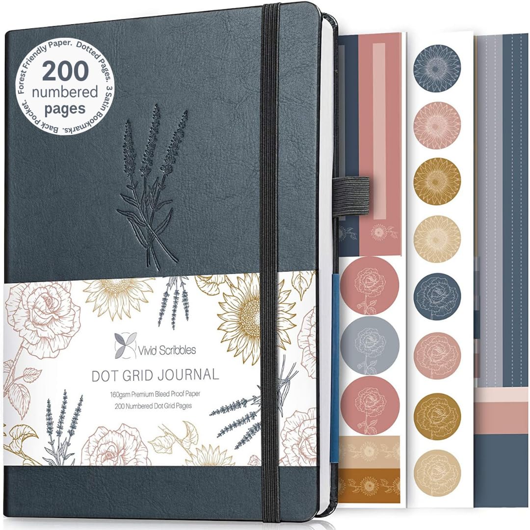 VIVID SCRIBBLES Dotted Journal – A5 Dotted Notebook with Bleedproof 160gsm Paper, Hardcover, Lay-Flat Design – Dot Grid Journal for Writing, Planning, Sketching & More