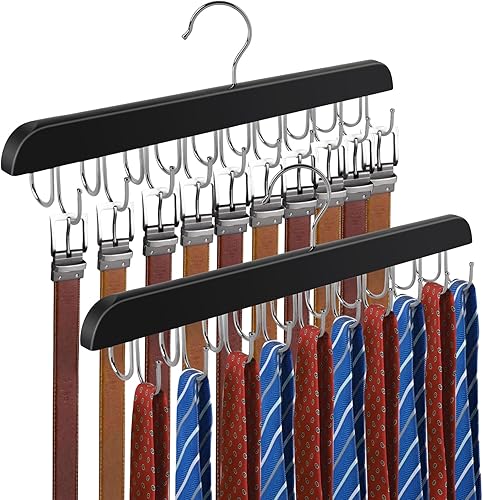 Percha de cinturón para armario, capacidad para un máximo de 60 cinturones, organizador de cinturones de madera, accesorio de armario, organizador