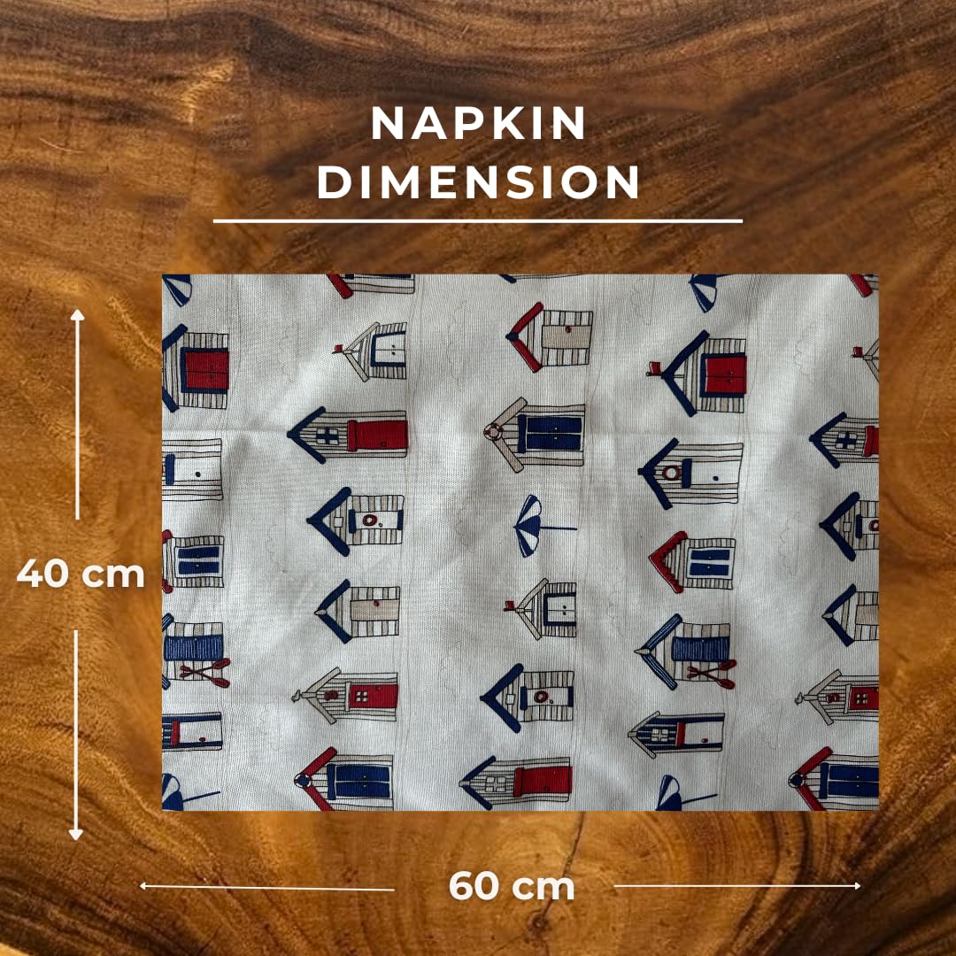 100% Cotton Kitchen Towel, Set of 3 Kitchen Napkins, Beach House Print 3