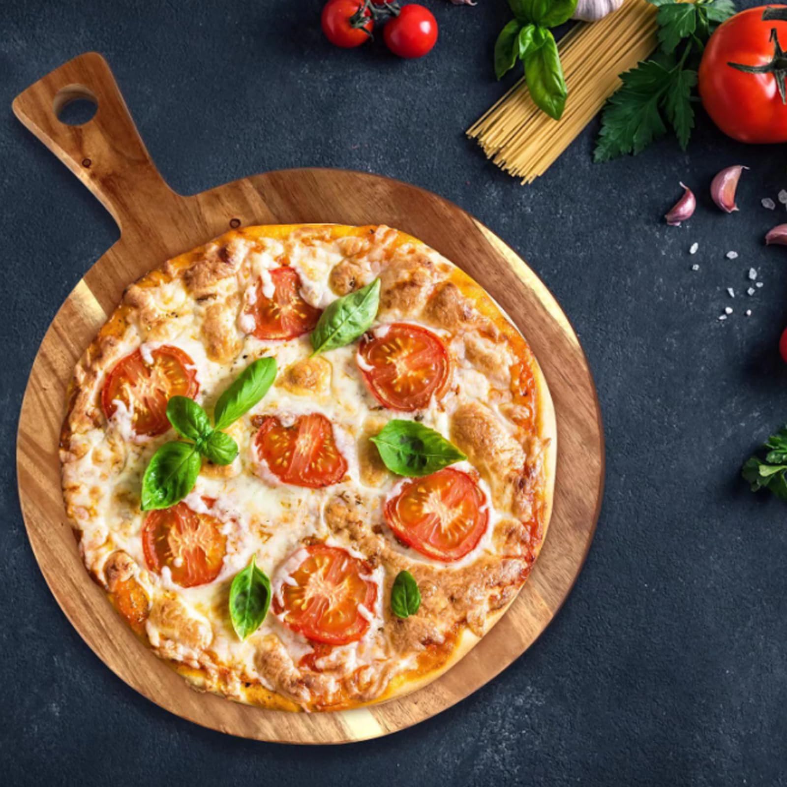 LDXDRU Set of 2 Round Wooden Pizza Shelves, 40 cm, Large Cutting Board