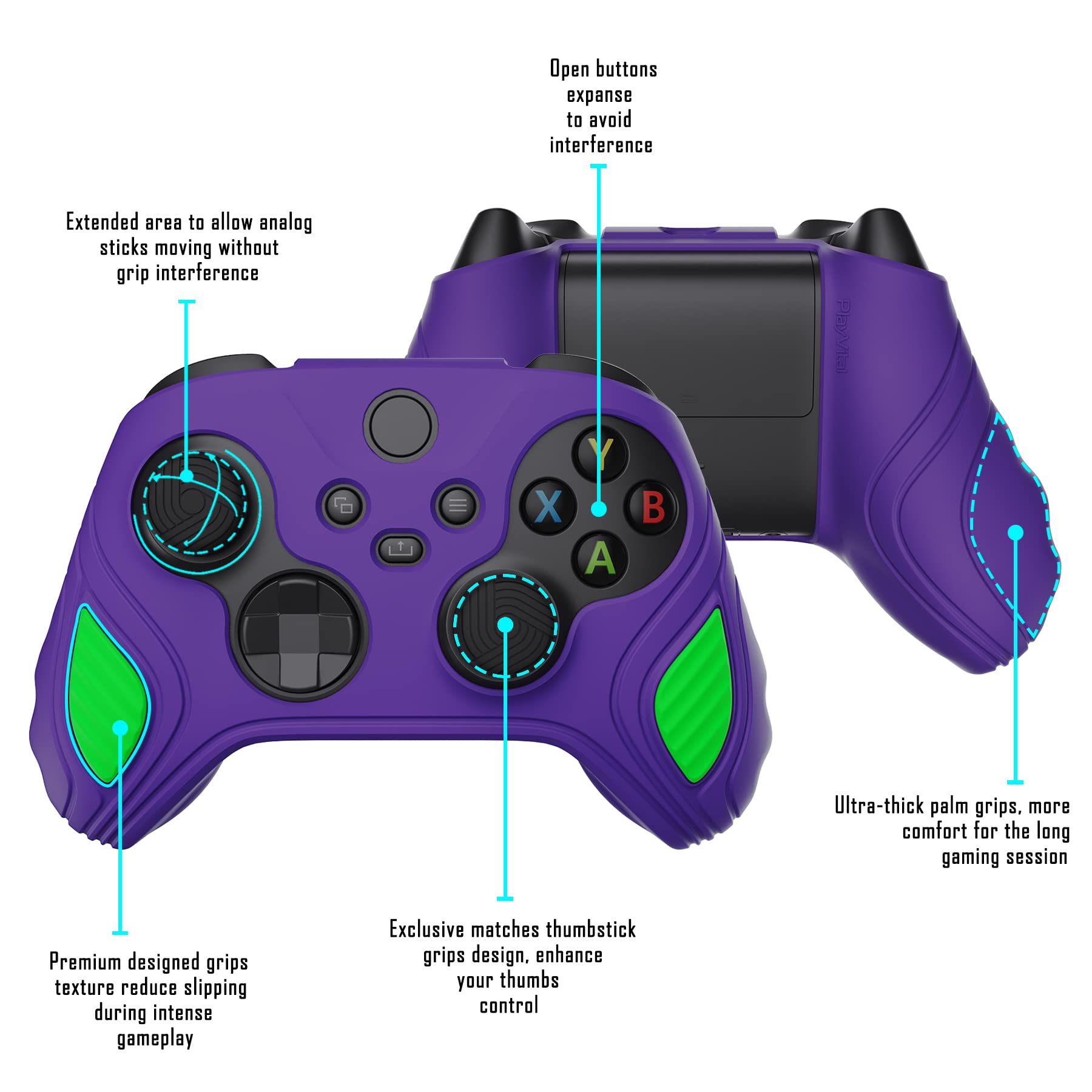 PlayVital Coque Protection pour Xbox Series X/S Manette Accessoires Protège,Housse avec Capuchon Joystick pour Xbox Core Controller Cover Silicone Skin-Néon Genesis Violet & Vert,Édition Scorpion