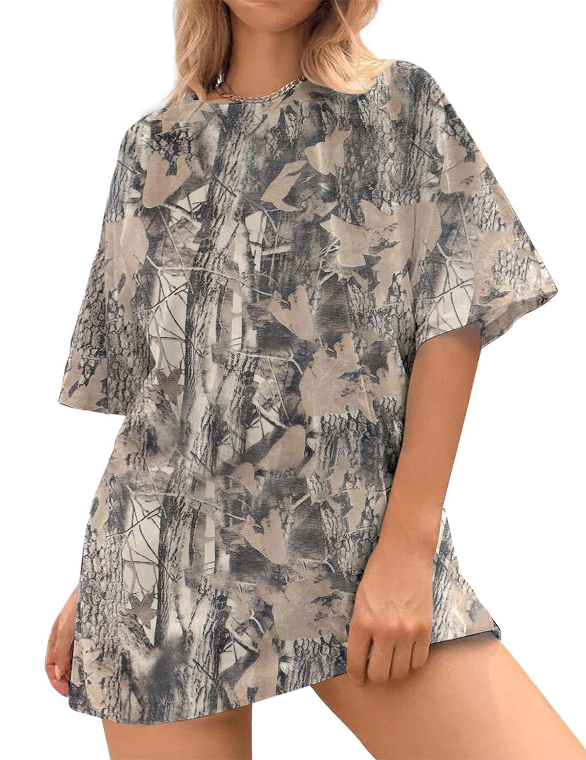 calbatic Camo Print Oversized T Shirts for Women Short Sleeve Graphic Print Crew Neck Baggy Shirts Cute Tunic Tee Tops