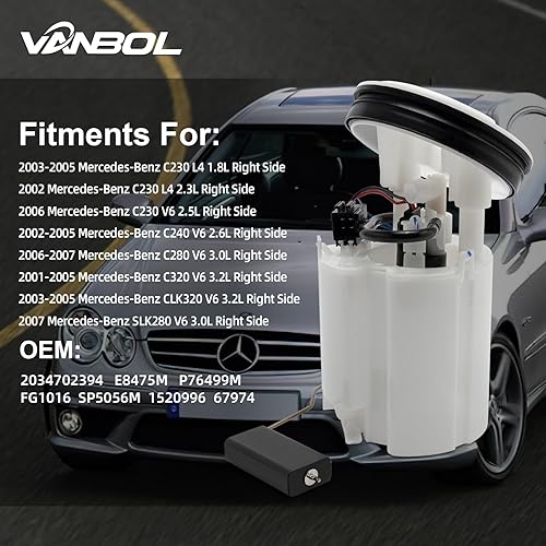 Miniatura 2 de VANBOL Conjunto de módulo de bomba de combustible eléctrica para Mercedes-Benz W203 C230 C240 C280 C320 CLK320 SLK280 2001 2002 2003-2007 1.8L 2.3L