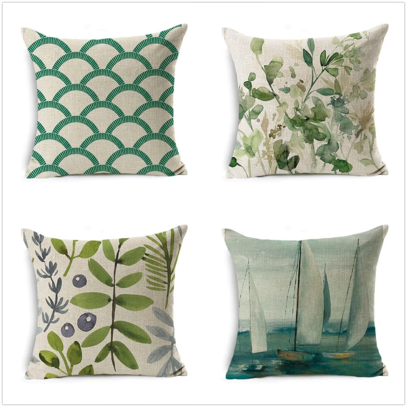 verde de la vendimia 4 pcs Fundas de Cojín,55x55cm Square Double Sided Linen Cojines Navideños,Funda Almohada Decorativa para Invierno,para Sofá Coche Cama Sillas Decoracion Hogar Cojines P1-138