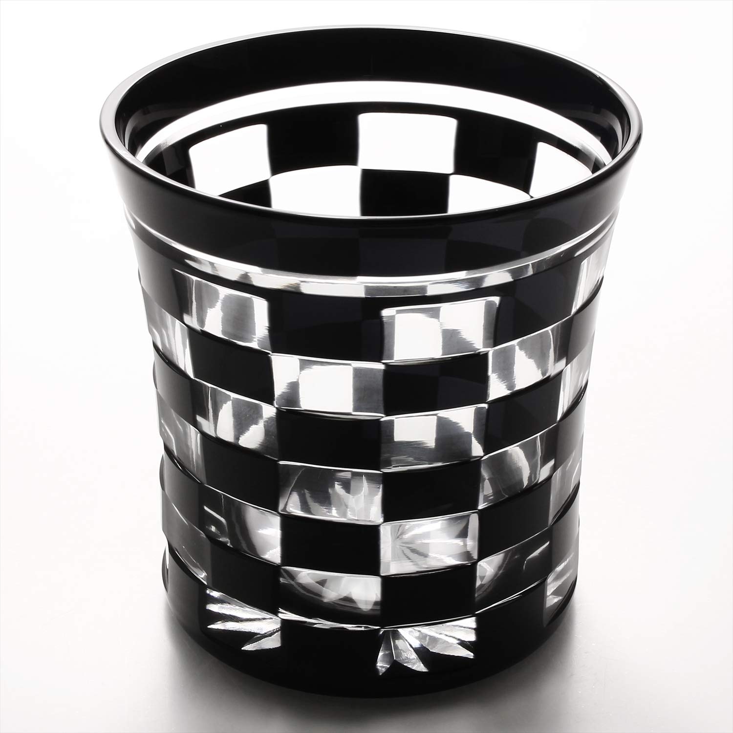 江戸切子 川井更造 作 ミニ オールド グラス 市松 黒 1755-33BK