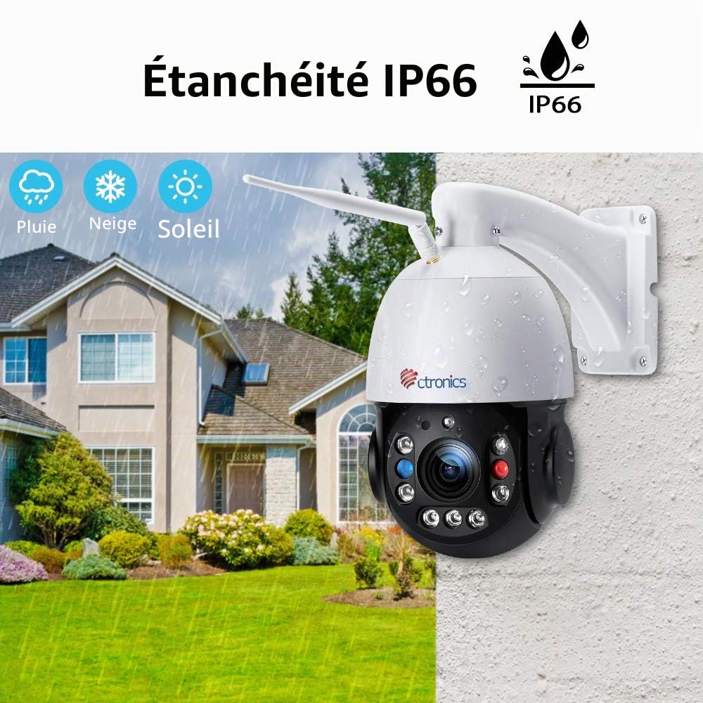 Ctronics 30X Zoom 5MP Caméra Surveillance WiFi Extérieure Caméra IP Détection 1920p Mouvement Uniquement Humaine Vision Nocturne 150M Rotation 355 °90° Alarme Sonore Audio Bidirectionnel | Détection Humaine& Auto Cruise/Zoom, Vision Nocturne 150M, PTZ 355