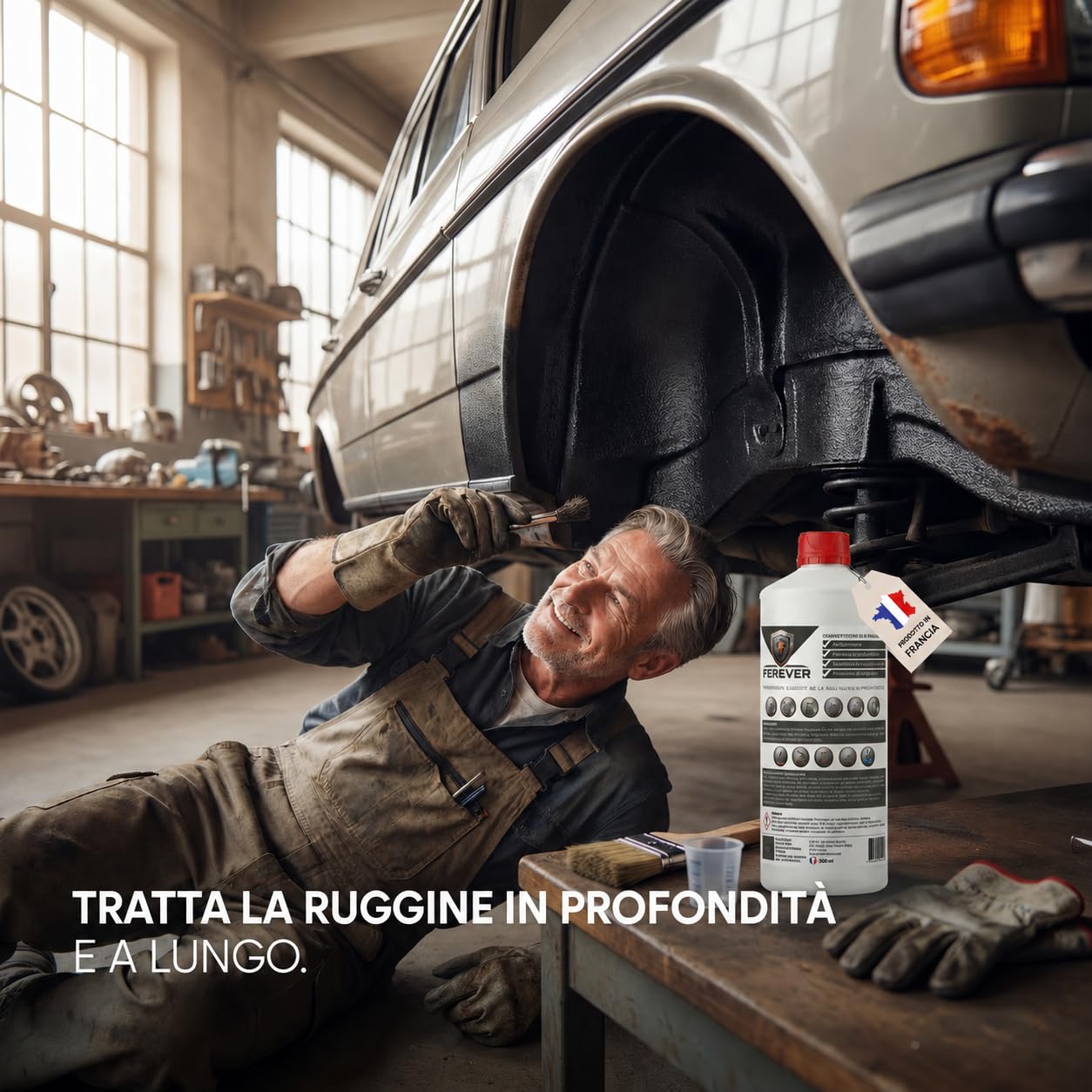 Convertitore di ruggine antiruggine in metallo | Stop Ruggine Carrozzeria Auto & Esterno | Distruttore di Ruggine – Pellicola Protettiva Nero Opaco | Pronto per la verniciatura | Pennello (2x 500 ml)