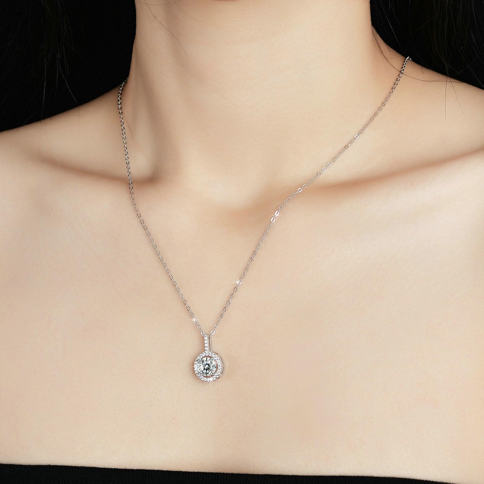 Collar para mujer de oro blanco 750 585 375 de oro auténtico, cadena colgante redondo con 1 ct de 6,5 mm de moissanita y diamante para mujer