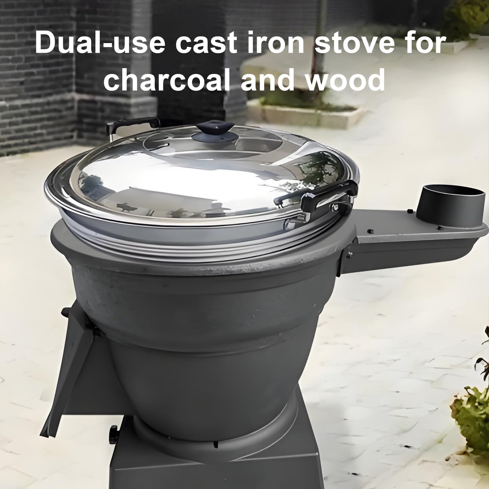 Stufa a legna in ghisa ispessita, riscaldamento a doppio scopo, stufa da campeggio portatile resistente alle alte temperature, per uso interno ed esterno