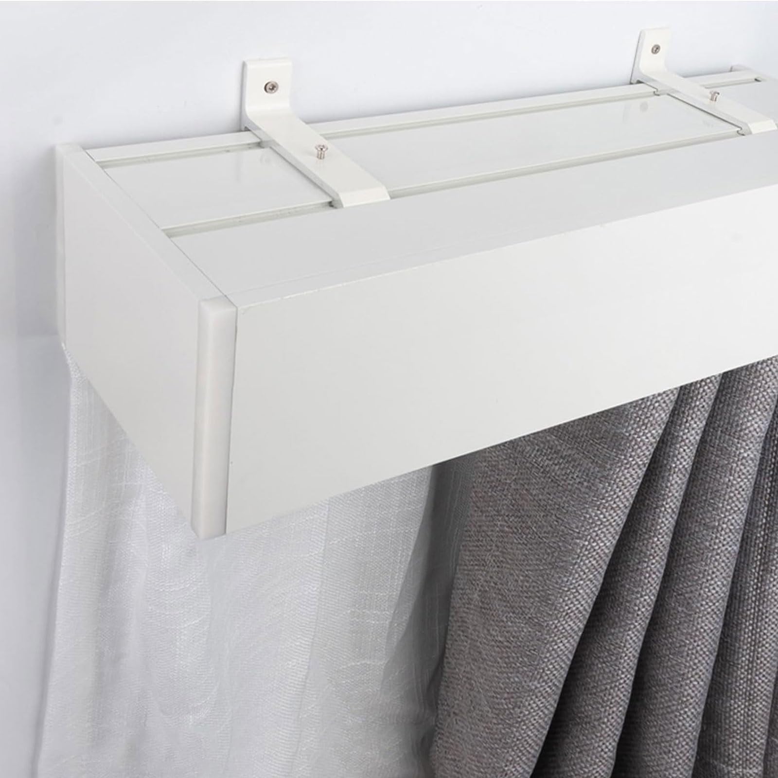 Curtain Pelmet Box Double Curtain Track Ceiling/Wall Mount Three-in-One Room Divider Rail Box Valance Frame for Living Bedroom Hotel(Side-mount,4.4m/14.4ft)