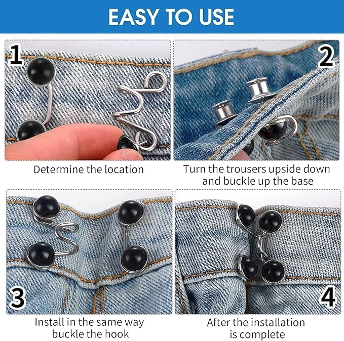 Image of YEKDA Denim Button Kit - 2 PCS Assorted Jeans Buttons for Quick Fix & DIY Adjustment - No-Sew Snap-On Metal Buttons for Pants, Skirts, Shorts - Easy Waist Size Control (Black & White Pearl)