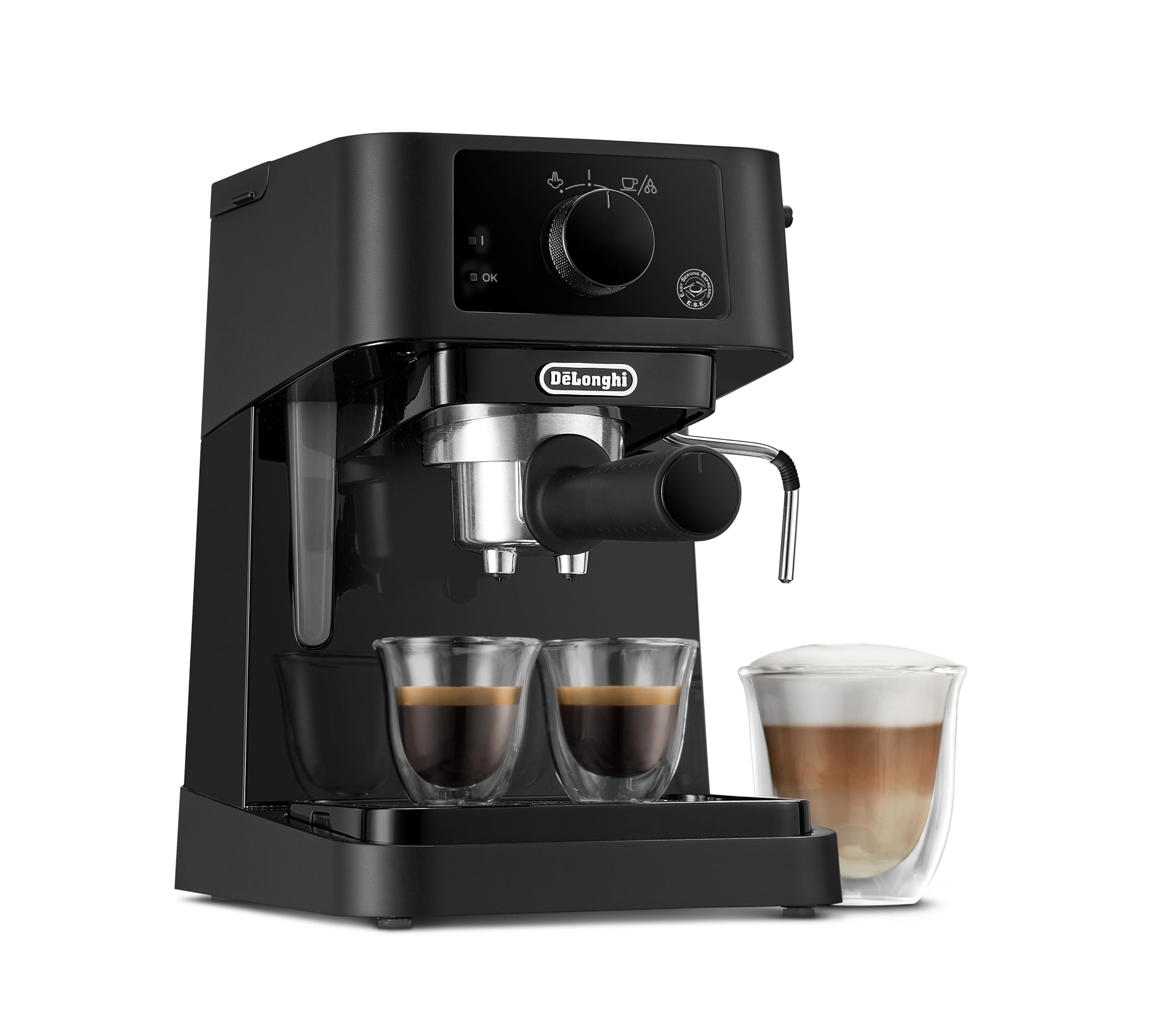 De'Longhi Stilosa EC235.BK Macchina manuale da Caffè Espresso e Cappuccino, Caffè in Polvere o in Cialde E.S.E., Montalatte classico per Cappuccini, serbatoio 1L, 1100W, Caldaia Acciaio Inox, Nero
