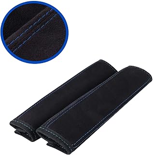 L&P A135-2 - Protector de cinturón de seguridad (2 unidades, microfibra, con costuras azules), color negro