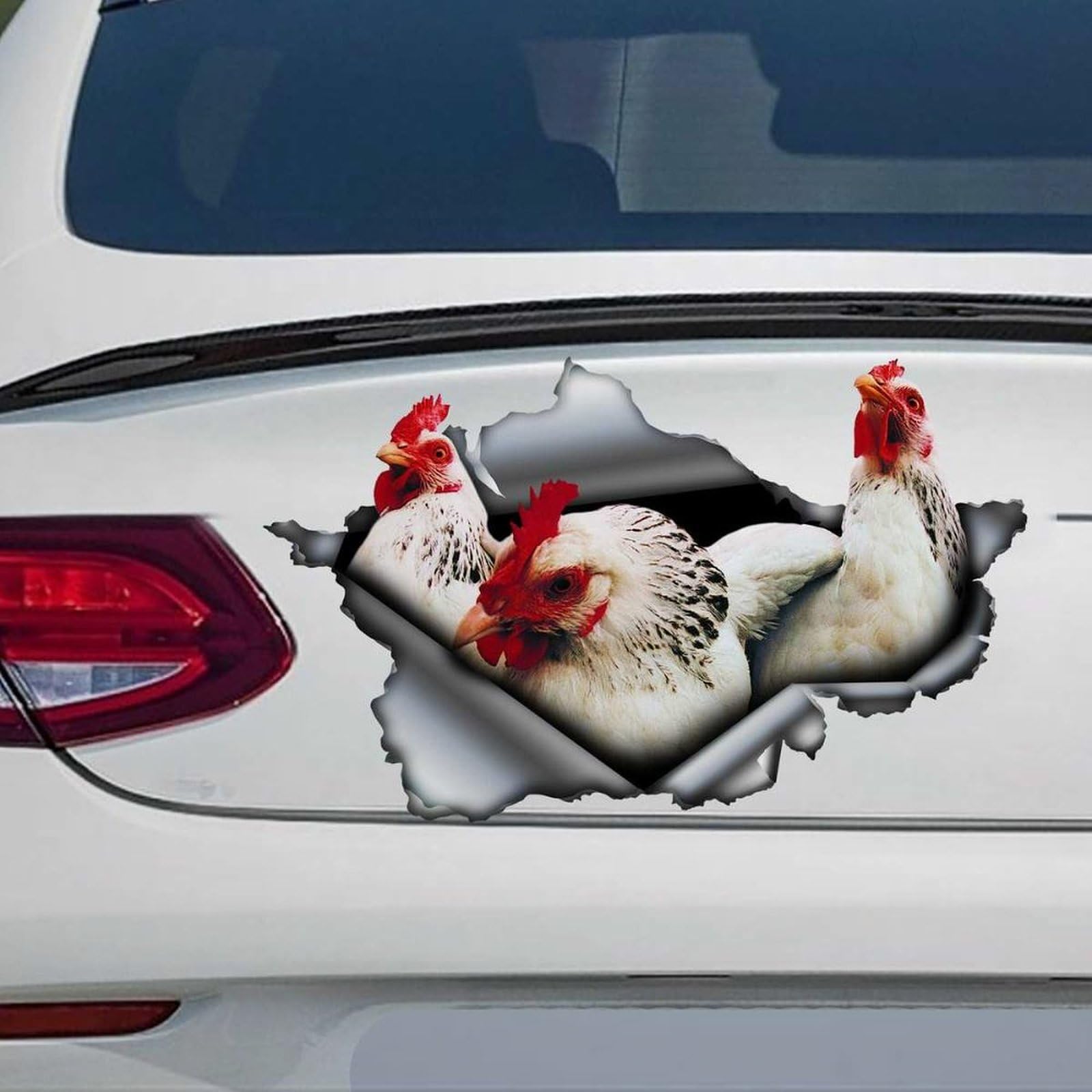 Madcolitote White Hens Car Stickers White Chicken Farm 3D Window Decal Bumper Die Cut Vinyl Decal Funny Laptop Stickers Pet Gift,22 Inch