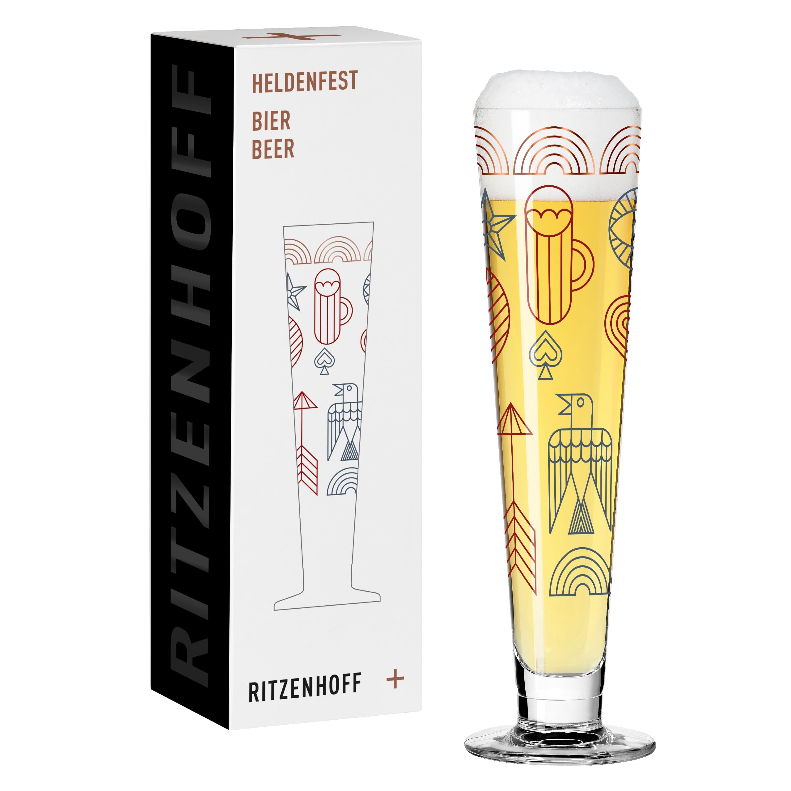 RITZENHOFF 1011015 Beer Glass 330 ml - Series Heldenfest Design No. 15, Round and Multi-Coloured - Made in Germany
