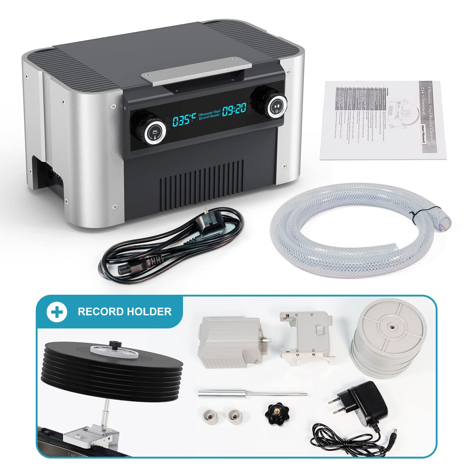 Limpiador ultrasónico de discos de vinilo de 6 l, máquina de limpieza ultrasónica de discos de secado por giro automático de alta frecuencia con temporizador de 6 segmentos y lavado de advertencia