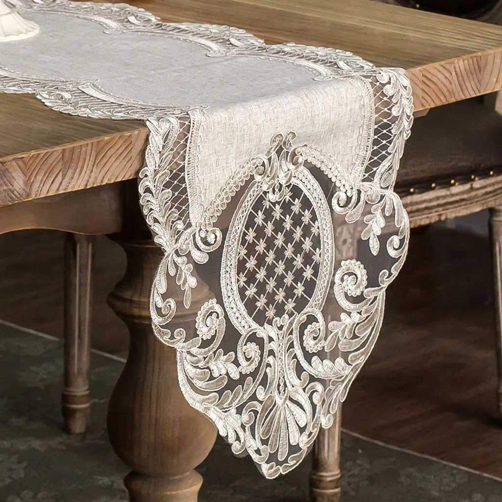 Elegante runner da tavola ricamato in lino e cotone, per banchetti di nozze, decorazione per mobile TV, misura XL, ideale per la decorazione della casa