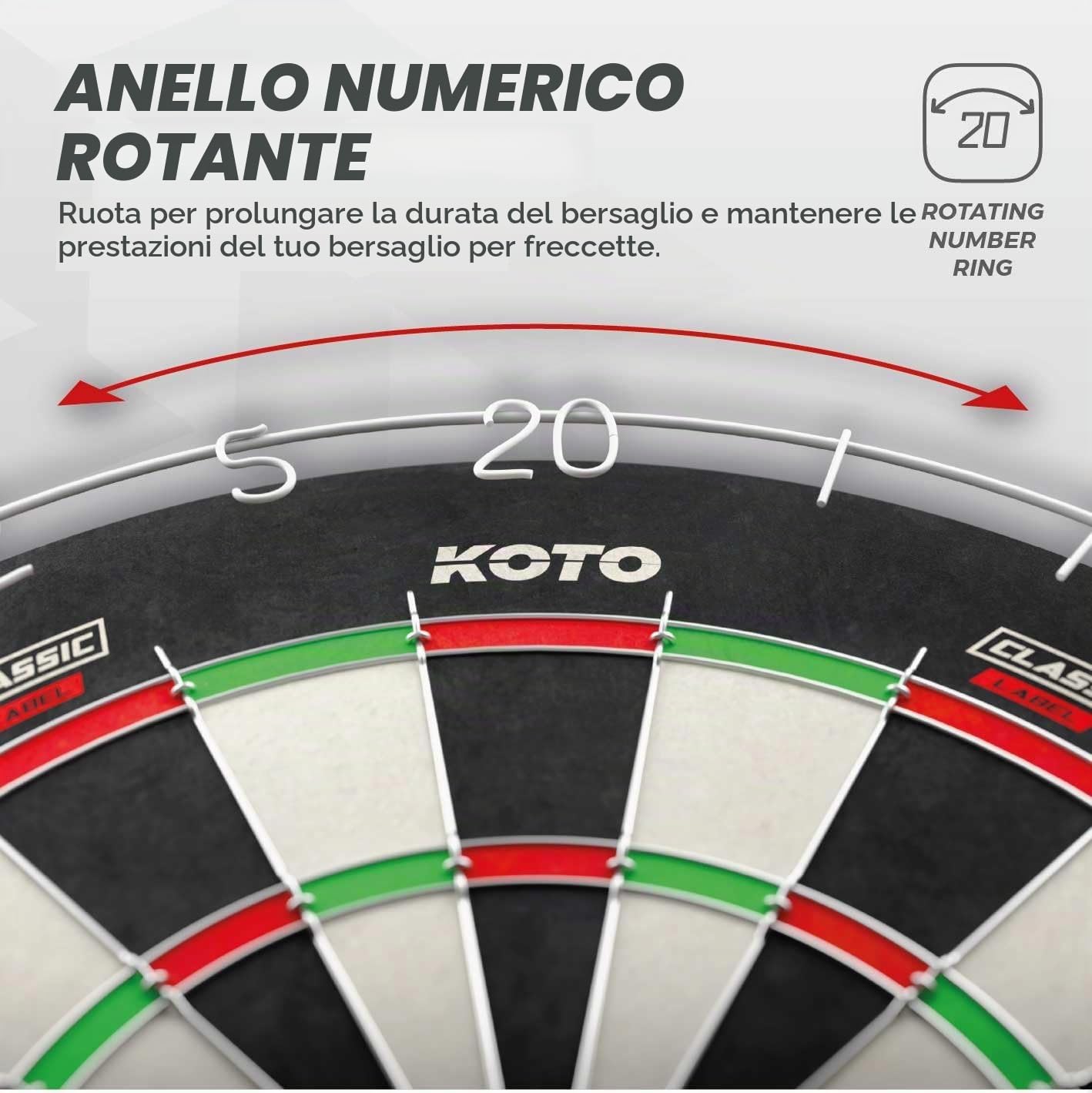 KOTO – King Classic Dartboard, Misura Ufficiale, Sisal Africano e Fibre, Tecnologia Filo Sottile, Bersaglio Freccette Professionale