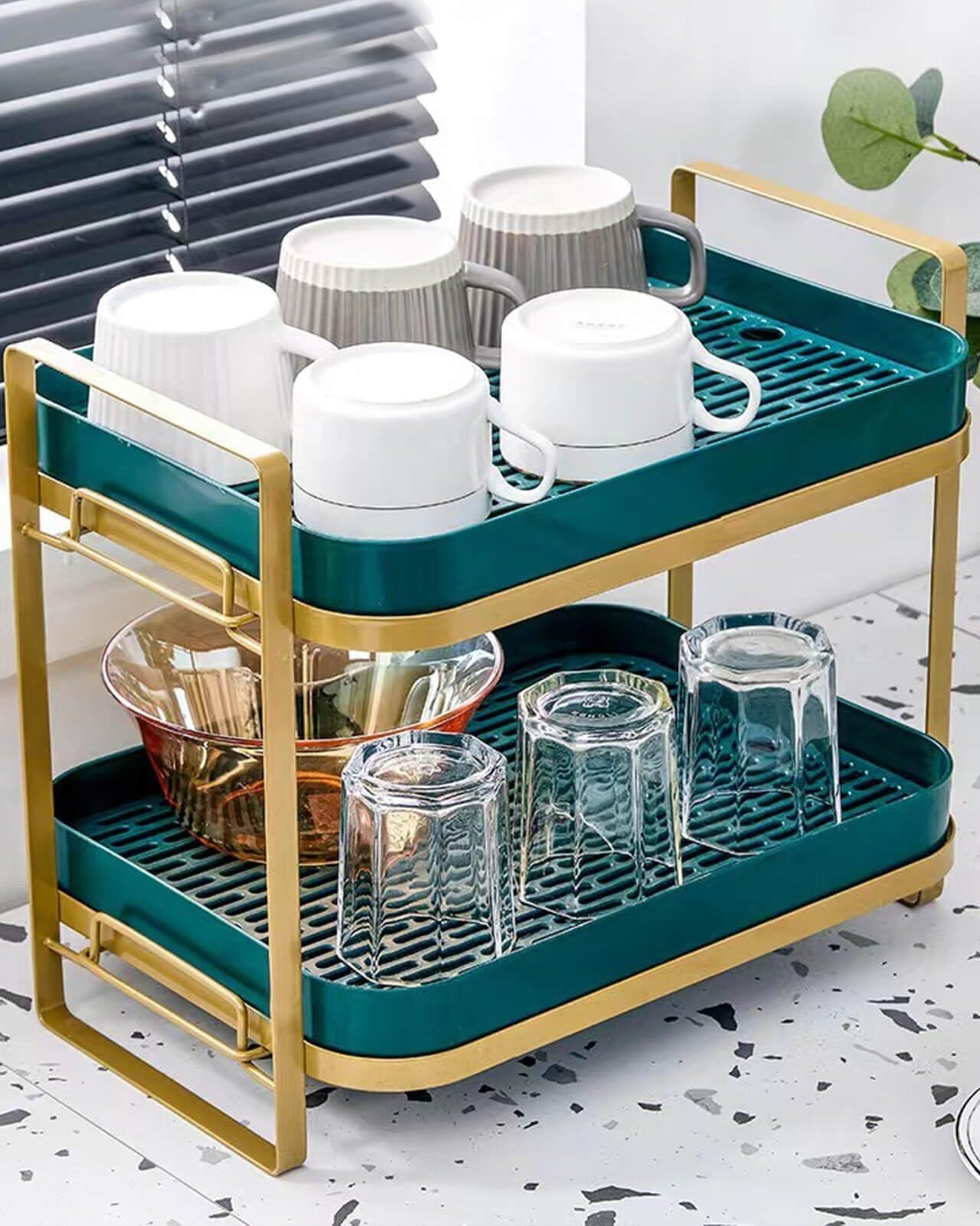 Coffee Mug Holder Support de séchage tasses à 2 niveaux, étagère comptoir Restaurant Et Bar(Black)